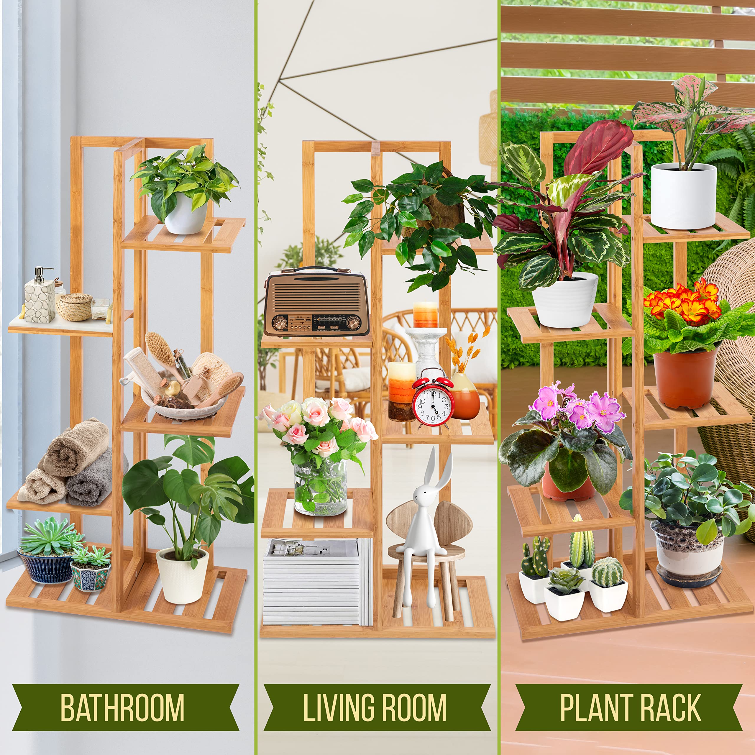 9-Tier Bamboo Corner Plant Stand Shelf - Heavy Duty Display For Indoor/Outdoor Pots
