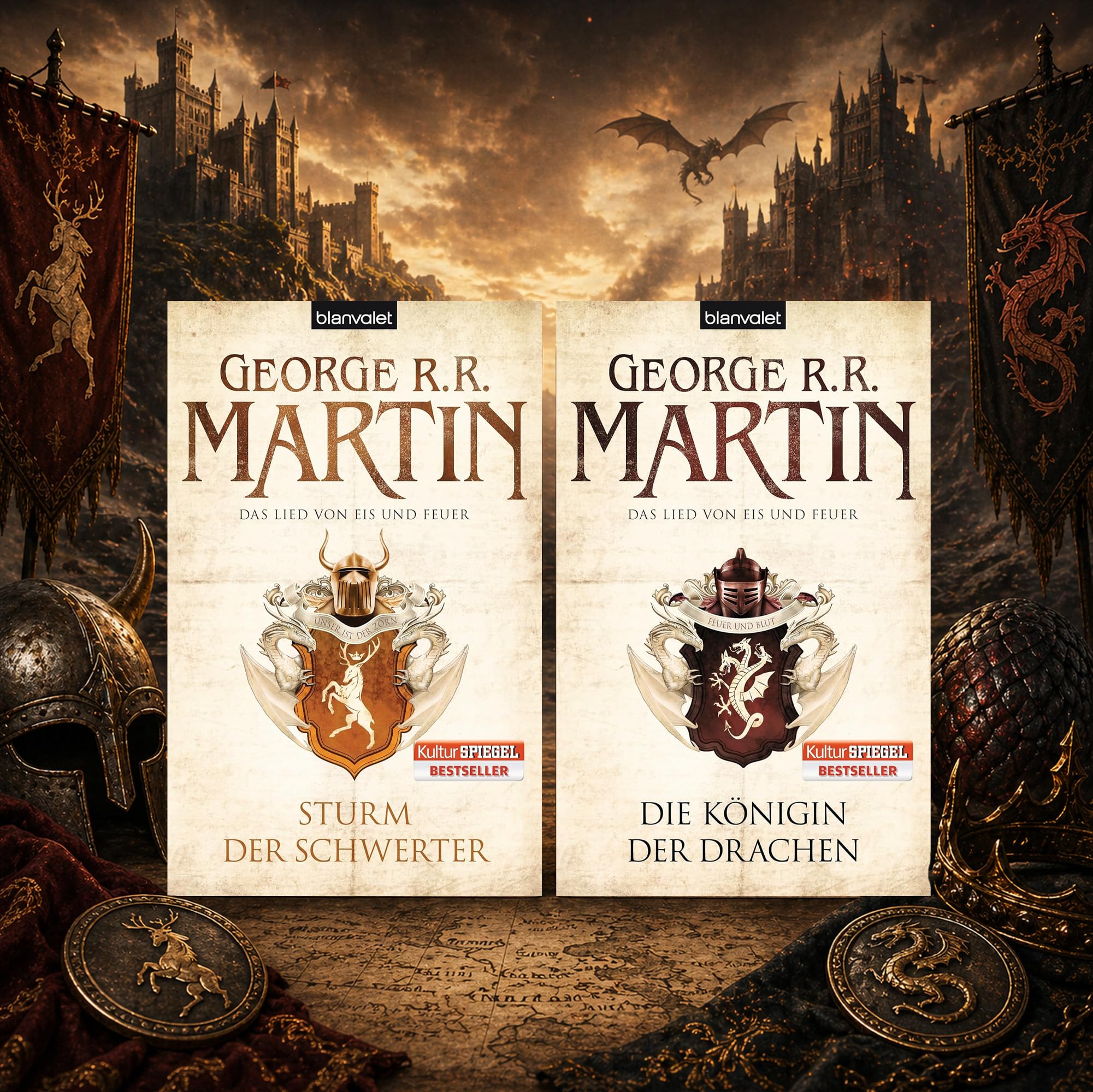 George R R Martin Bücher Set - Das Lied von Eis und Feuer - 10 Bände Komplettset - Taschenbuch Fantasy Buchreihe - inkl exklusivem Lesezeichen - Games of Thrones, die komplette Reihe der Fantasy Saga