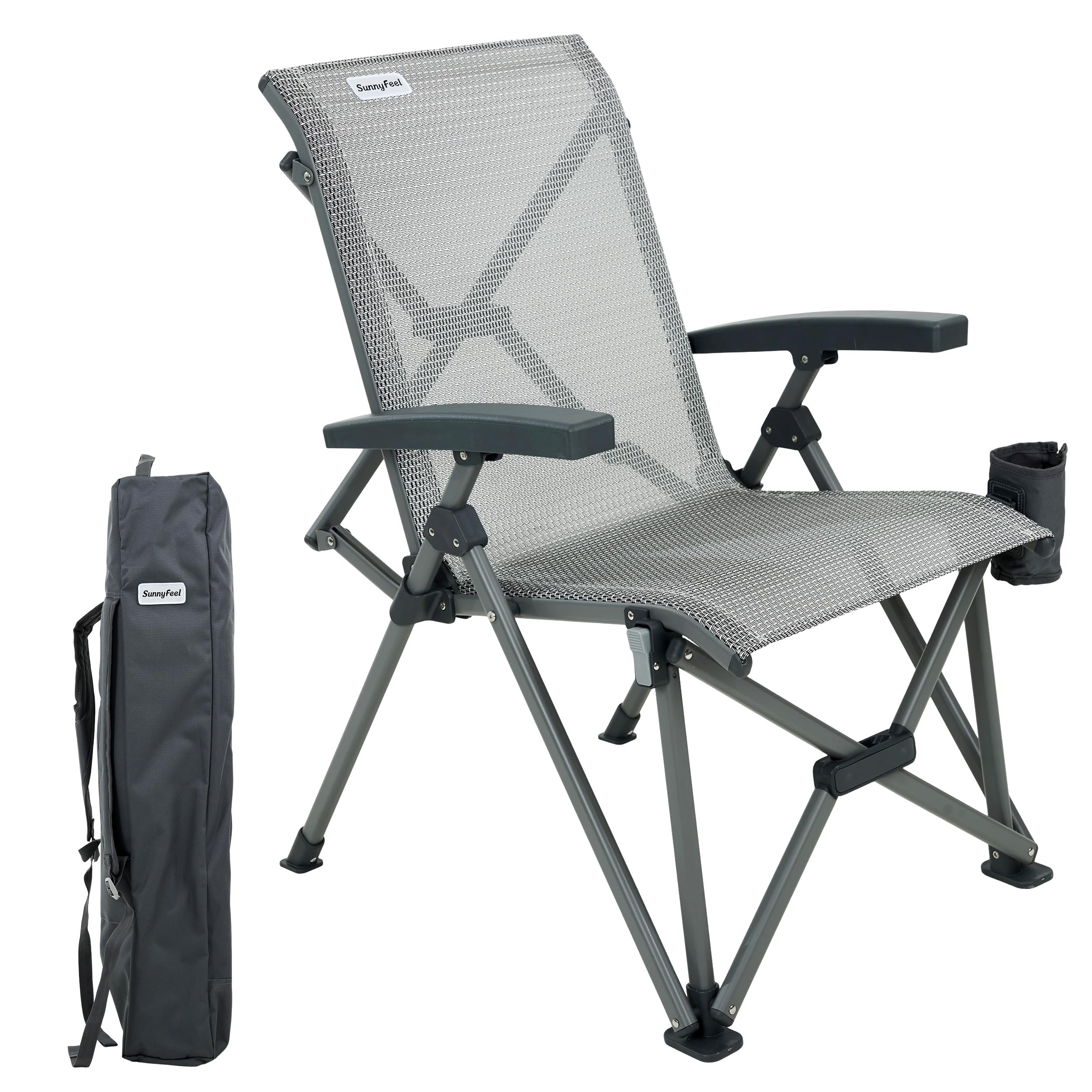 SUNNYFEEL High Back Folding Camping Chair 500 lbs with Aluminum Frame, Grey
