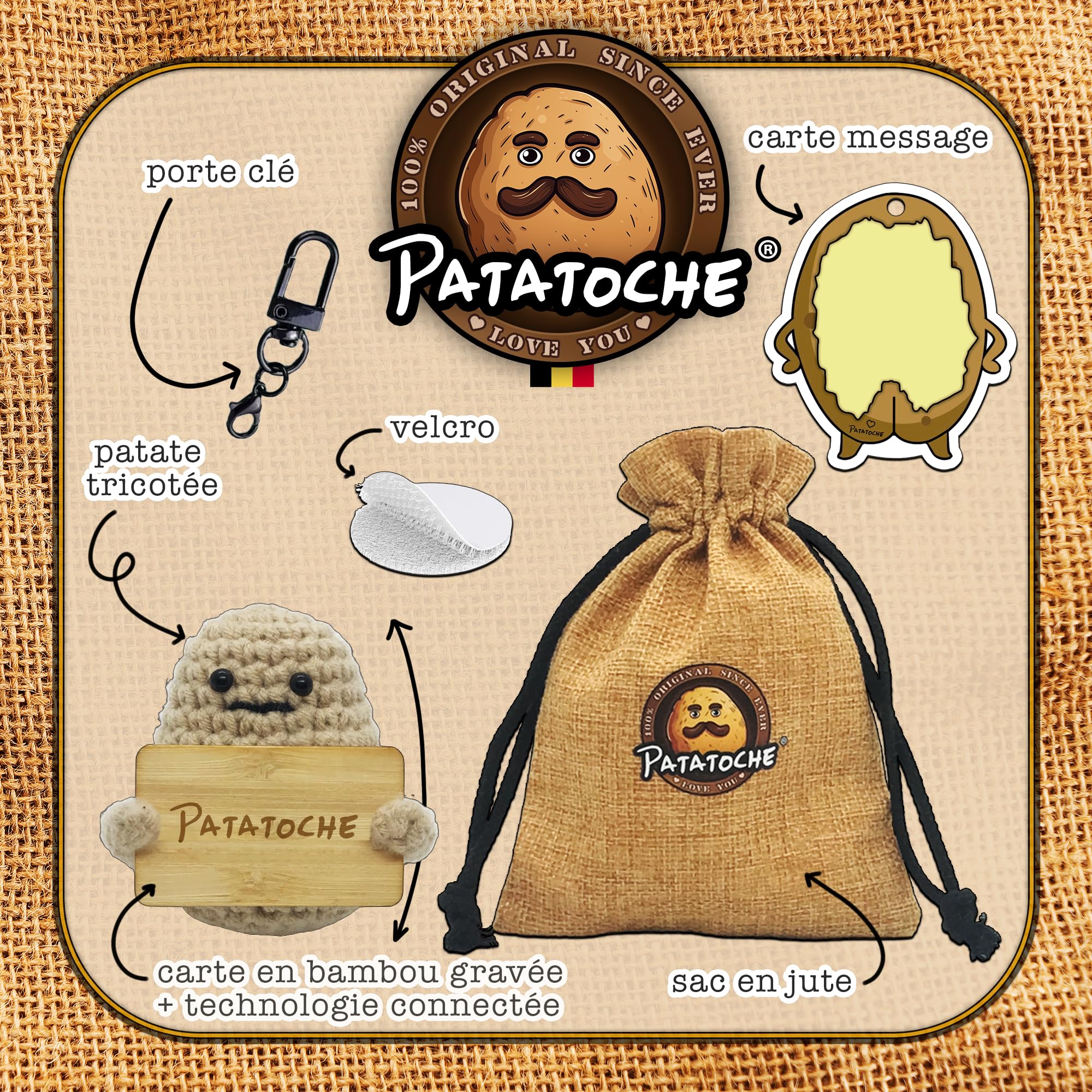 Patatoche Positive Kartoffel – Gestrickte Plüsch-Kartoffel Mit Positiver Botschaft & NFC-Chip