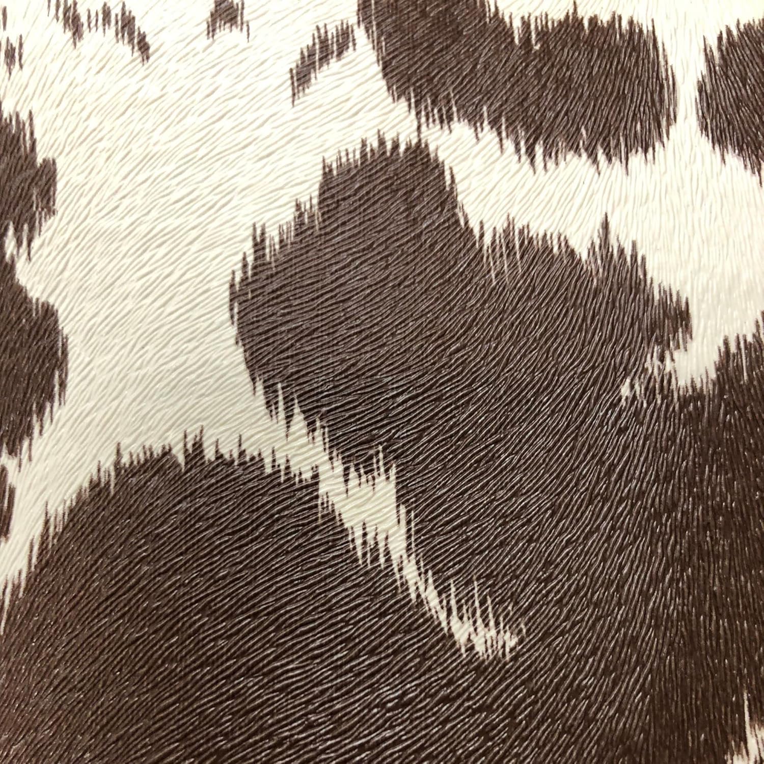Cow Print Vinyl, Smooth Textured Animal Hide Pattern Faux Leather, Embossed Upholstery Craft and DIY Pleather - Fabric Cut by The Yard (Brown on Cream)