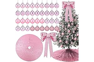 Liliful 38 Pcs Pink Christmas Decorations Set with 48 Inch Sequin Pink...