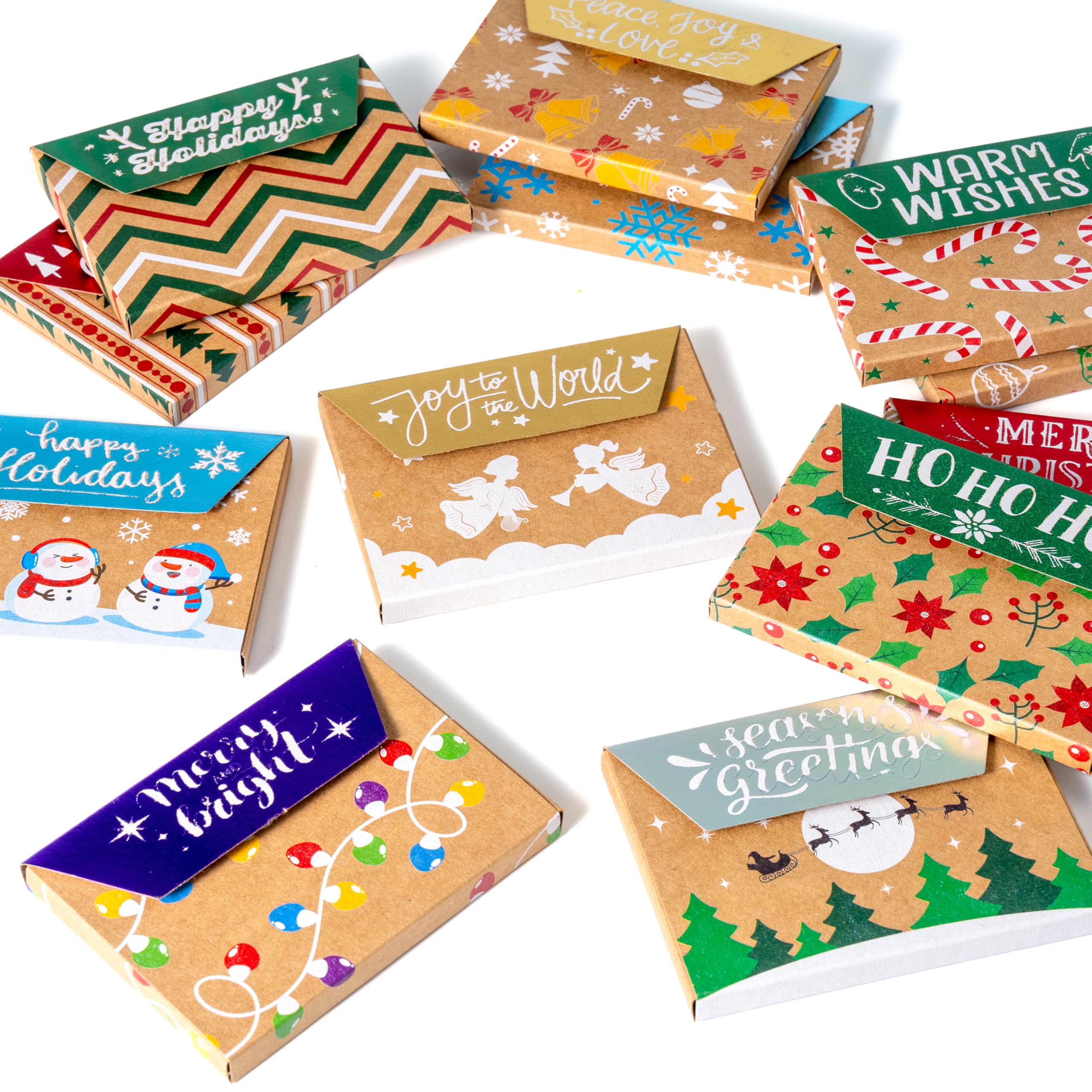 JOYIN Geschenkkarten-Box aus Folie, Kraftpapier, Weihnachtsmuster, Umschlag, Karten-Boxen für Urlaub, Party, Geldhalter, Geschenkboxen, Weihnachtsgeschenk, extra speziell, 12 Stück