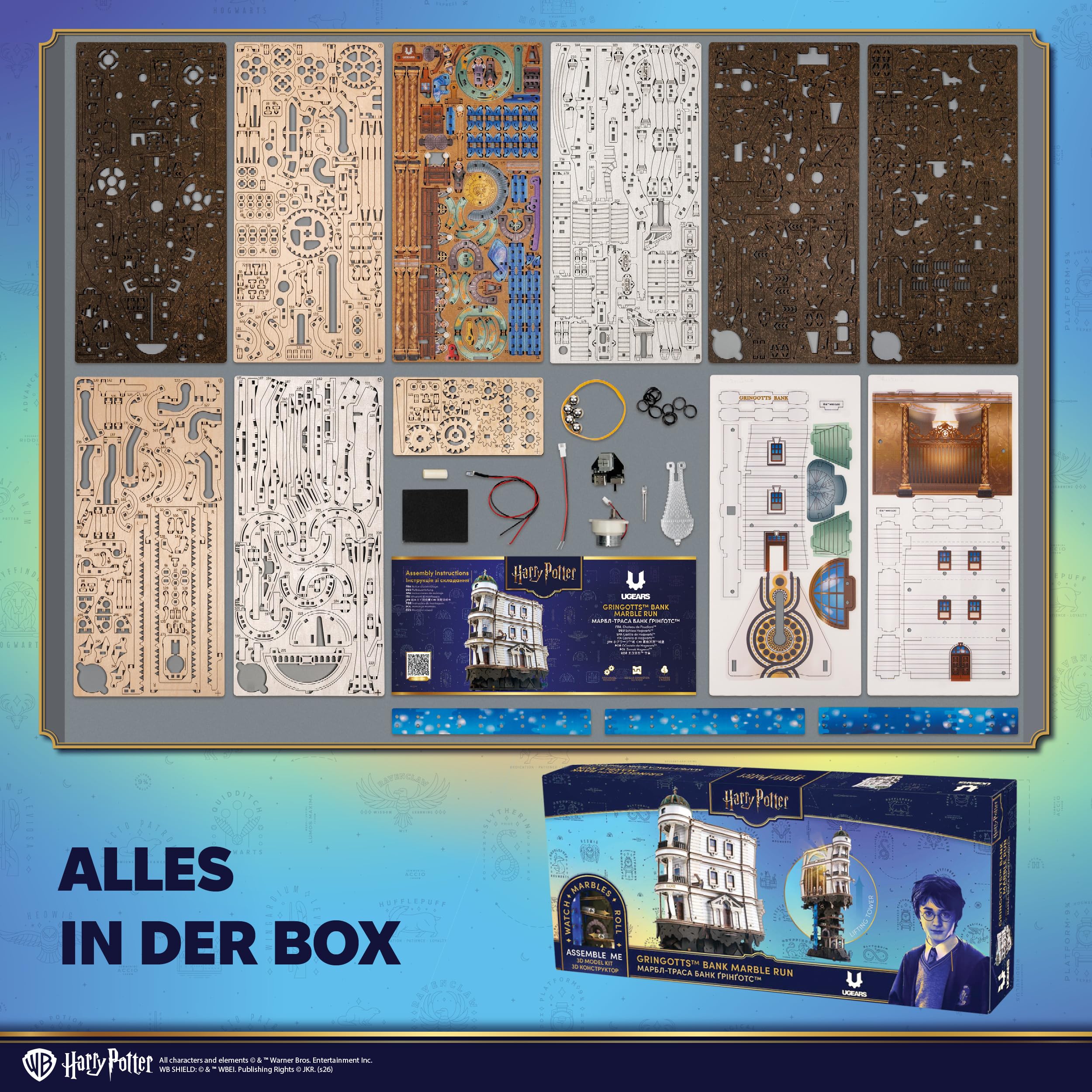 UGEARS Harry Potter Gringotts Bank Murmelbahn Holzpuzzle Erwachsene 3D - Motorisierter Modellbausatz Erwachsene mit LED Licht, DIY kreative Geschenkidee 3D Puzzle Modellbau und Bausätze für Männer