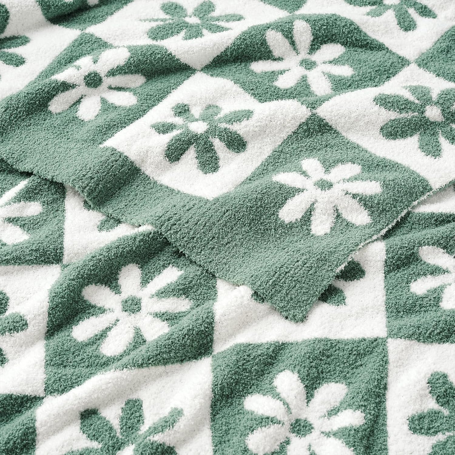 Snuggle Sac Checkered Blanket, Green Flower Throw Blanket for Christmas Couch Plaid Microfiber Fluffy Warm Cozy Fuzzy Reversible Checkerered Blankets for Sofa, Chair, Bed, 50x60 inches - Image 6