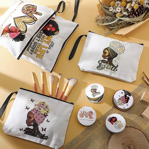 Miniatura 5 de Hillban 8 piezas de regalos para niñas negras incluyen 4 bolsas de maquillaje para niñas negras, bolsas de cosméticos para mujeres africanas, 4