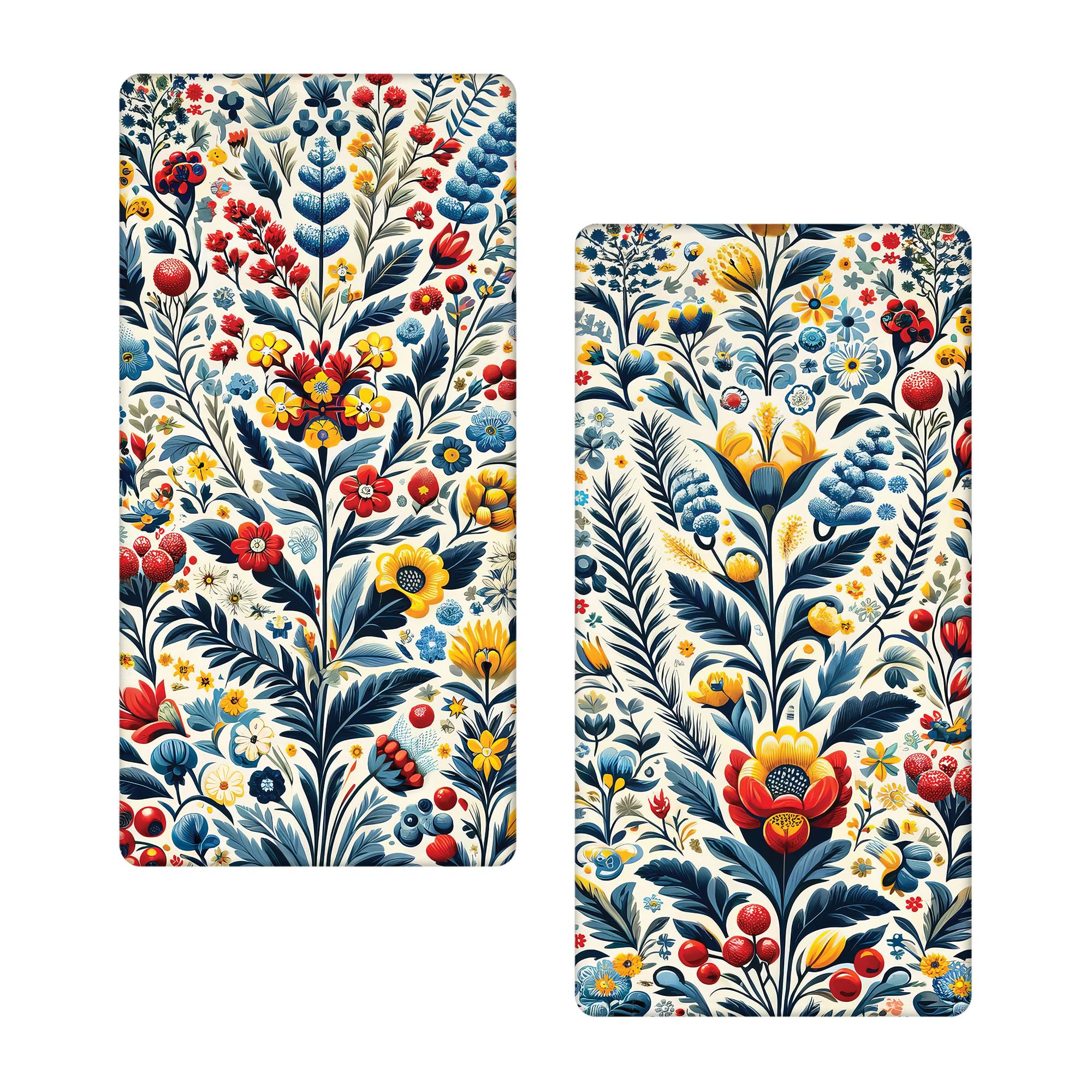 Ambesonne Art Floral Fitted Sheet Set, Modern Interpretation of Leafy Blooming Flowers Boho Botany Details, 2 Pack Comfortable Bedding All-Round Elastic Pocket, Twin Size, Sea Blue Red Mustard