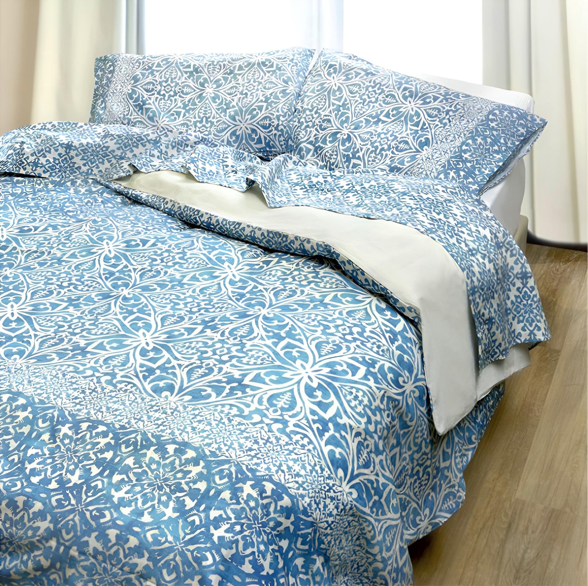 le vie del cotone, Azulejos Pure Cotton Double Duvet Cover Set, Blue Green, Queen-size bed - Image 3