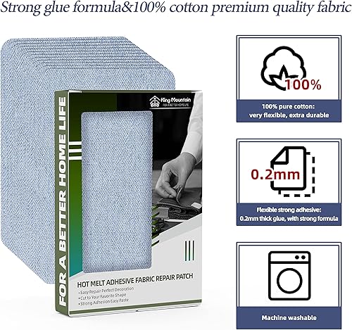 Vista 22 de KING MOUNTAIN Parche de reparación termoadhesivo, paquete de 20 piezas, parche de reparación termoadhesivo 100% algodón, 3 x 4-1/4 con pegamento