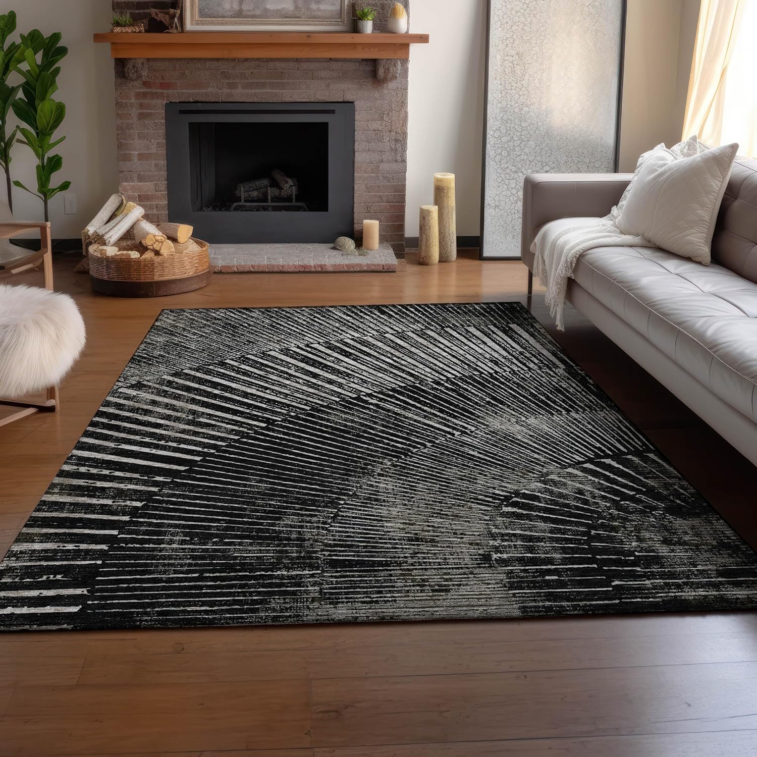 Addison Rugs Mayfield AMF542 Black 9' x 12' Indoor Premium Machine Washable Rug, Silky Soft, Easy Clean, Non Shedding, Bedroom, Living Room, Dining Room, Kitchen, Patio Rug