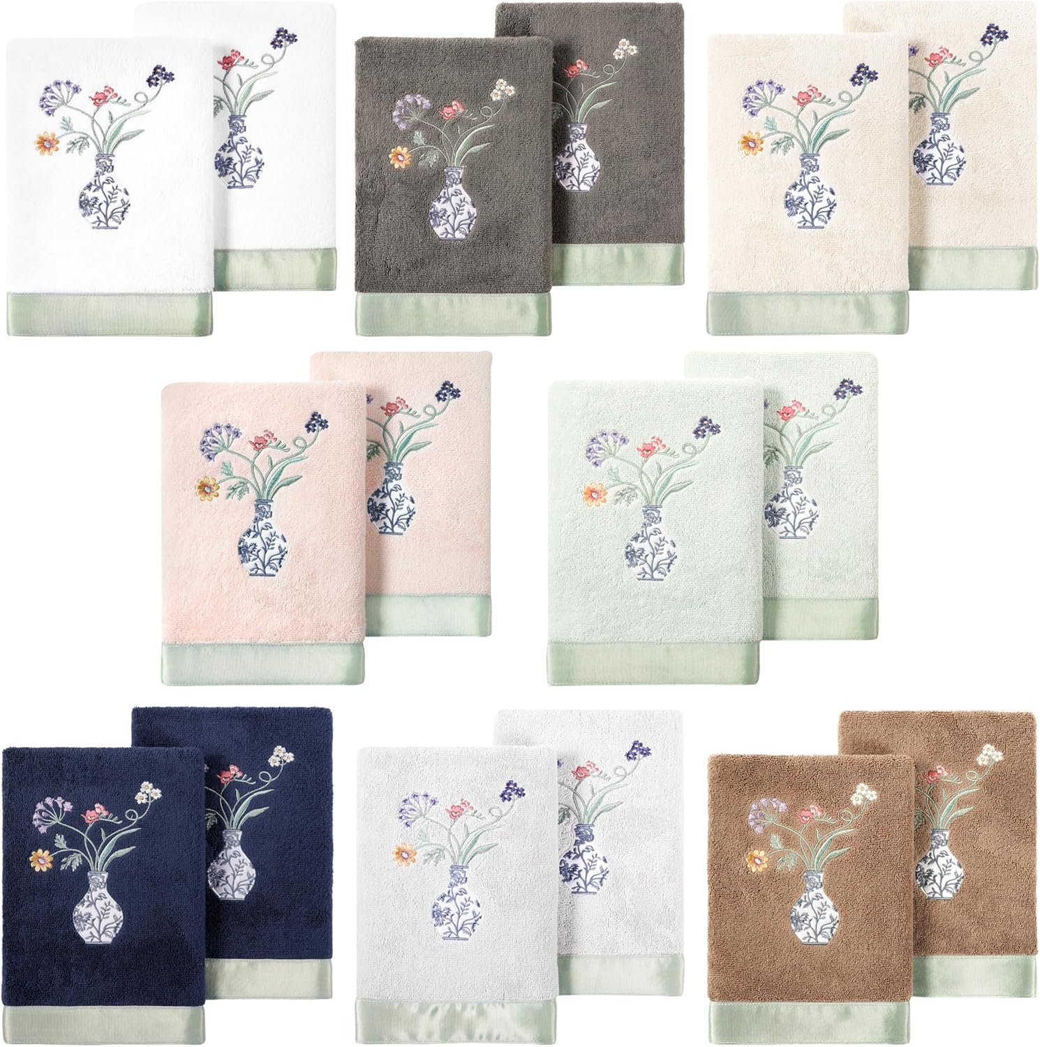 Floret 2-Piece Hand Towel Set, Lustrous Bengaline Border, Turkish Cotton, Soft & Plush, Ideal for Daily Use, 2 Hand Towels, Aqua