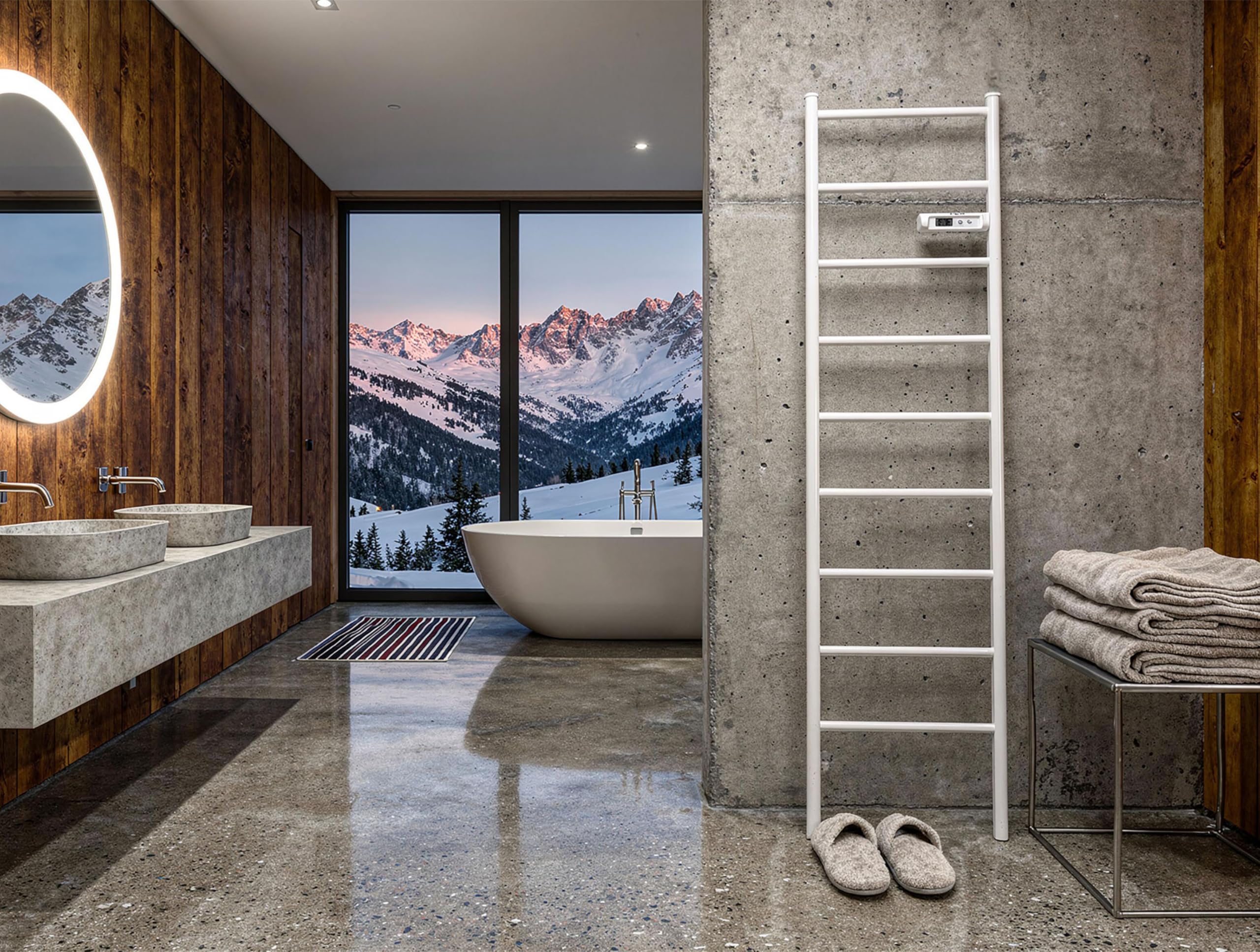 Purline | NTW Stair Purline Sèche-serviettes électrique haut, 250 W, écran LED tactile – Sèche-serviettes électrique avec programmation hebdomadaire et protection IP22