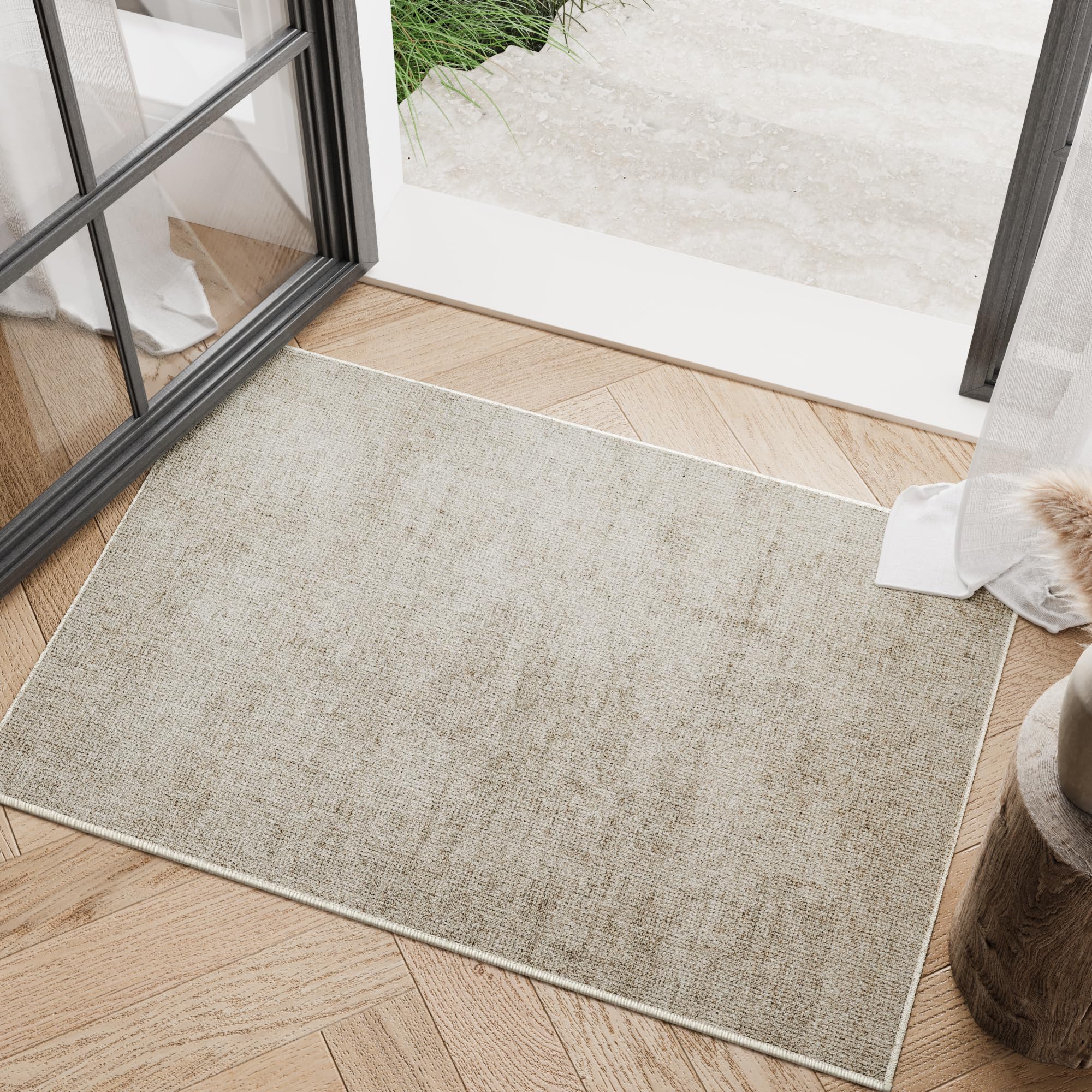 jinchan Modern Grid Taupe Rug 2x3