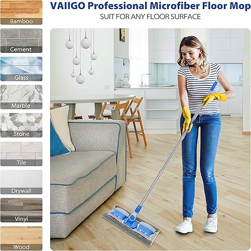 Miniatura 2 de Trapeador profesional de microfibra para suelo de madera, trapeador plano con 5 almohadillas reutilizables lavables para el hogar y la oficina,