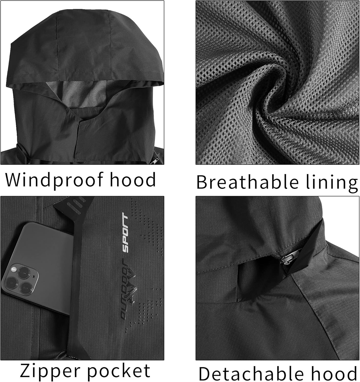 TEZO Mens Rain Jacket Waterproof with Hooded Hiking Coat Lightweight Windbreaker - Image 6