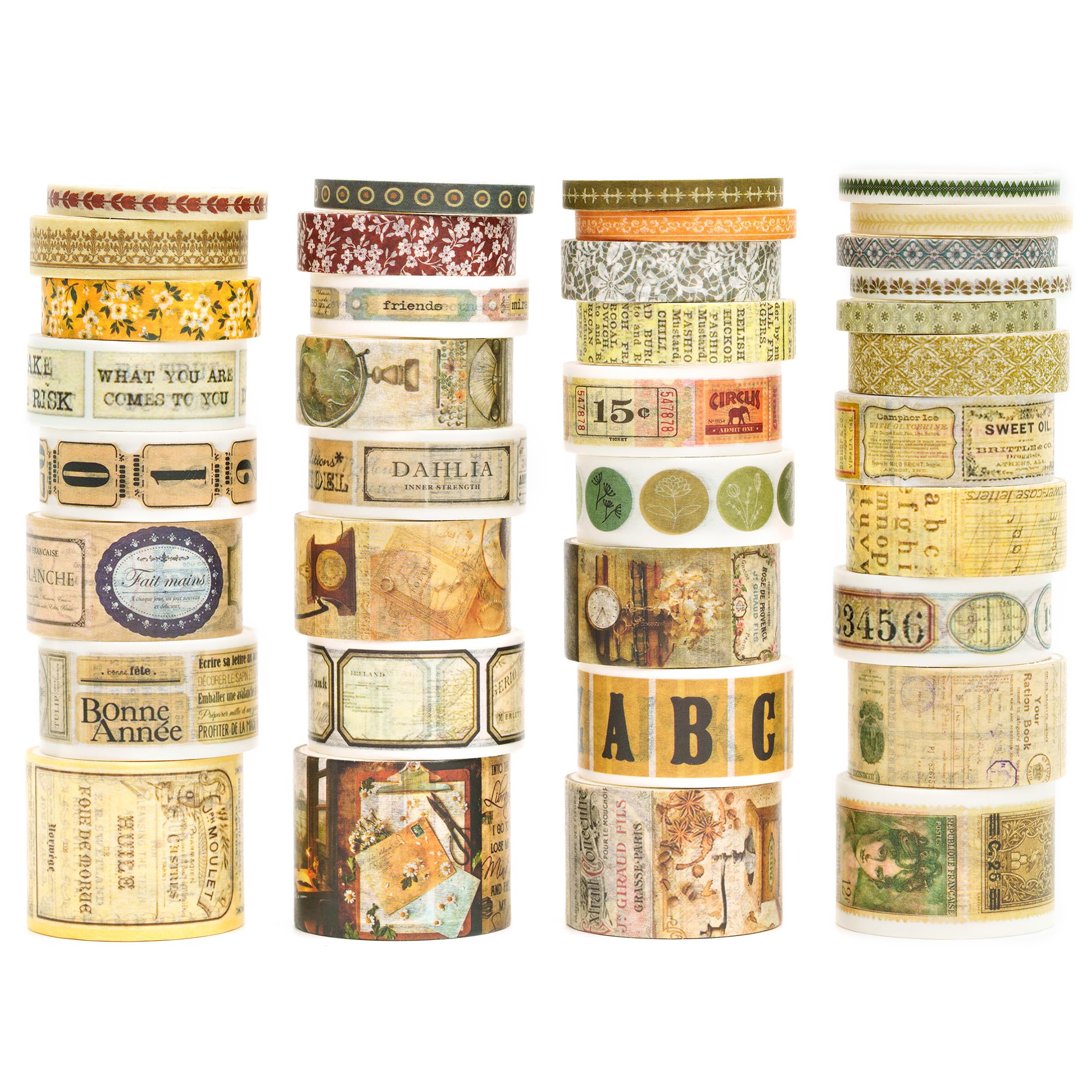 Songdao 36 Rolls Vintage Washi Tape Pack Retro Arts Adhesive Tapes Wide Chronicle Decorative Masking Tape Sets for Craft, Kids, Scrapbook, DIY, Gift