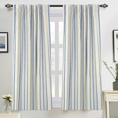 Vista 16 de DriftAway - Cortinas de mezcla de lino estilo granja opacas de 96 pulgadas de largo para dormitorio, cortinas de lino con rayas verticales Gris