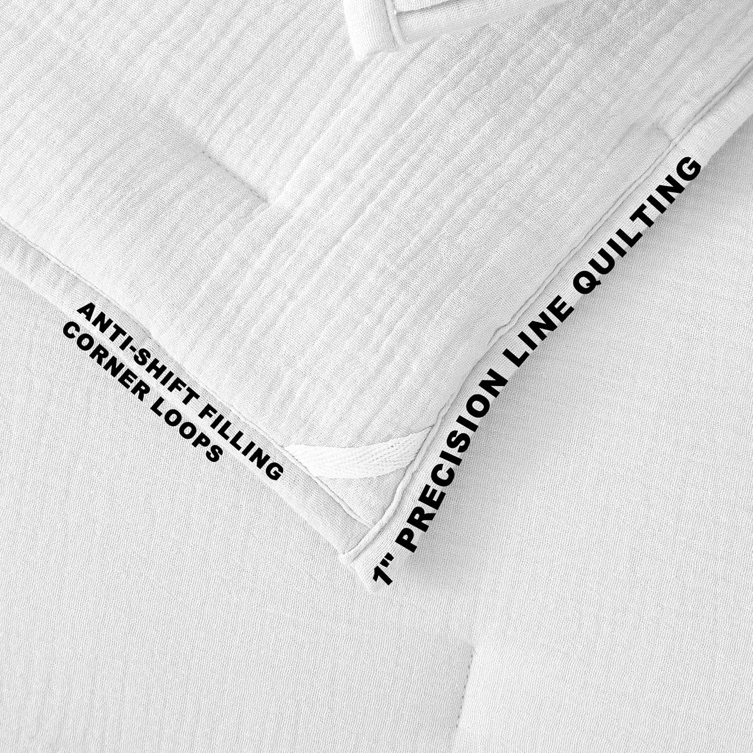 Pre-Washed 100% Cotton Muslin Gauze Comforter Set, 3 Piece King/Cal King Quilt Set, Duvet Insert with Corner Loops, 1" Line Quilted, White