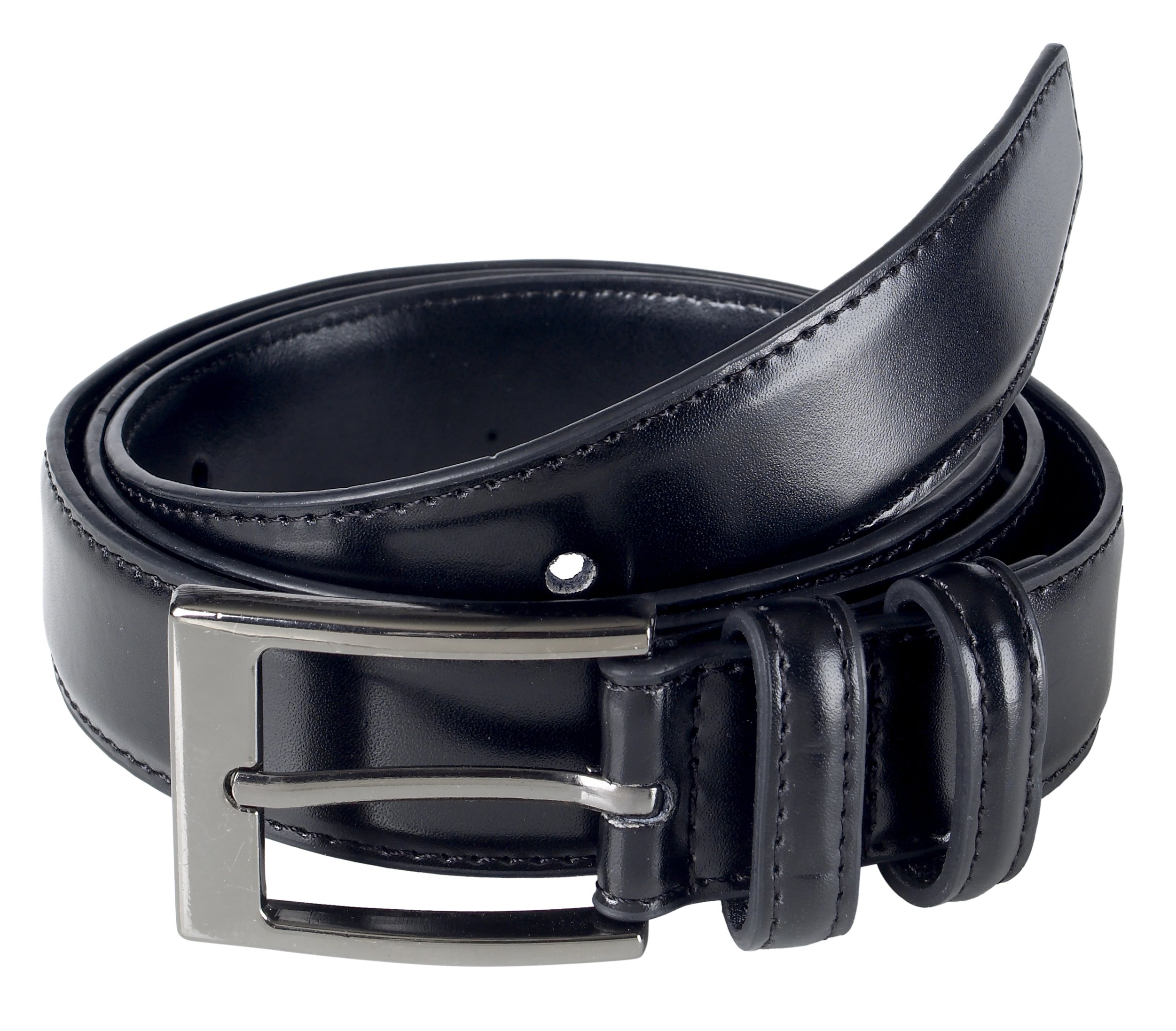 Sportoli Men's Classic Stitched Genuine Leather Uniform Dress Buckle Belt - Black - Size 54 (Waist 52)