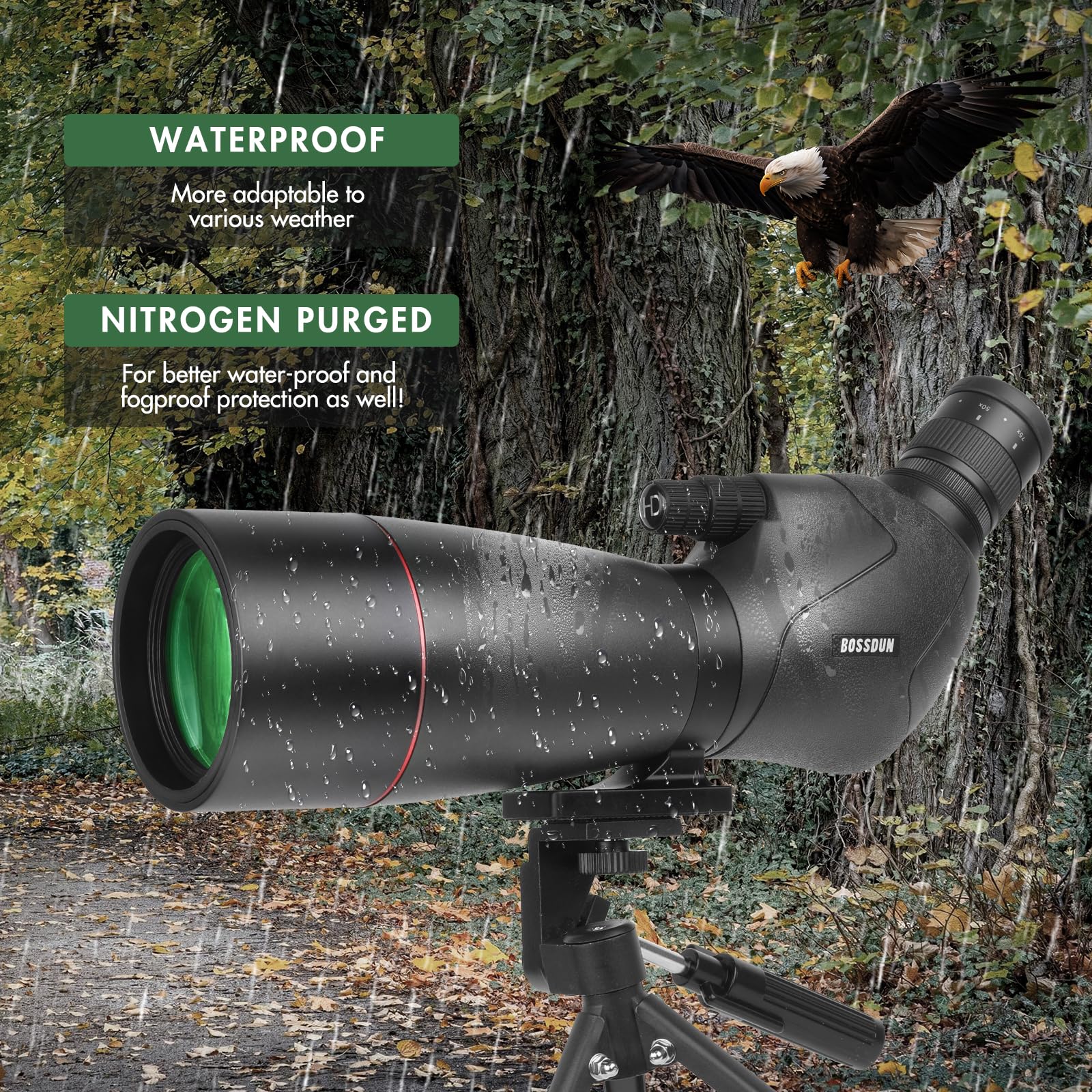 25-75X70 Telescopios para Tiro al Blanco - Telescopio HD con trípode, Bolsa de Transporte y Soporte para Smartphone - BAK4 Telescopio HD para observación de Aves, Caza y Vida Salvaje