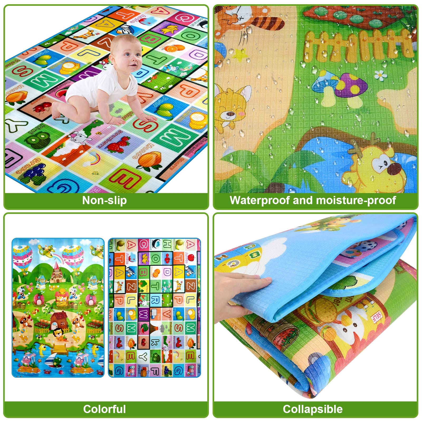 Tapis de Jeu pour bébé Grand Tapis de Jeu pour Le Sol Animaux de la Ferme Tapis de Jeu Pliable et imperméable pour Les Tout-Petits Tapis à Ramper pour Les bébés de 6 à 12 Mois 180 * 120cm
