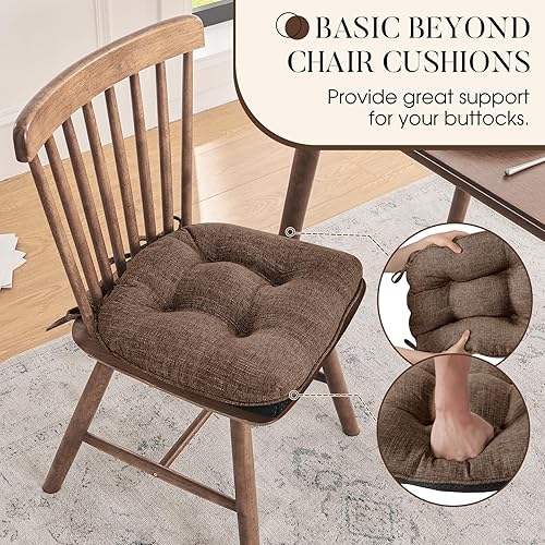 Miniatura 3 de Basic Beyond Cojines para sillas de comedor, paquete de 4, cojines para sillas con lazos y respaldo antideslizante, 15.5 x 15.5 pulgadas,