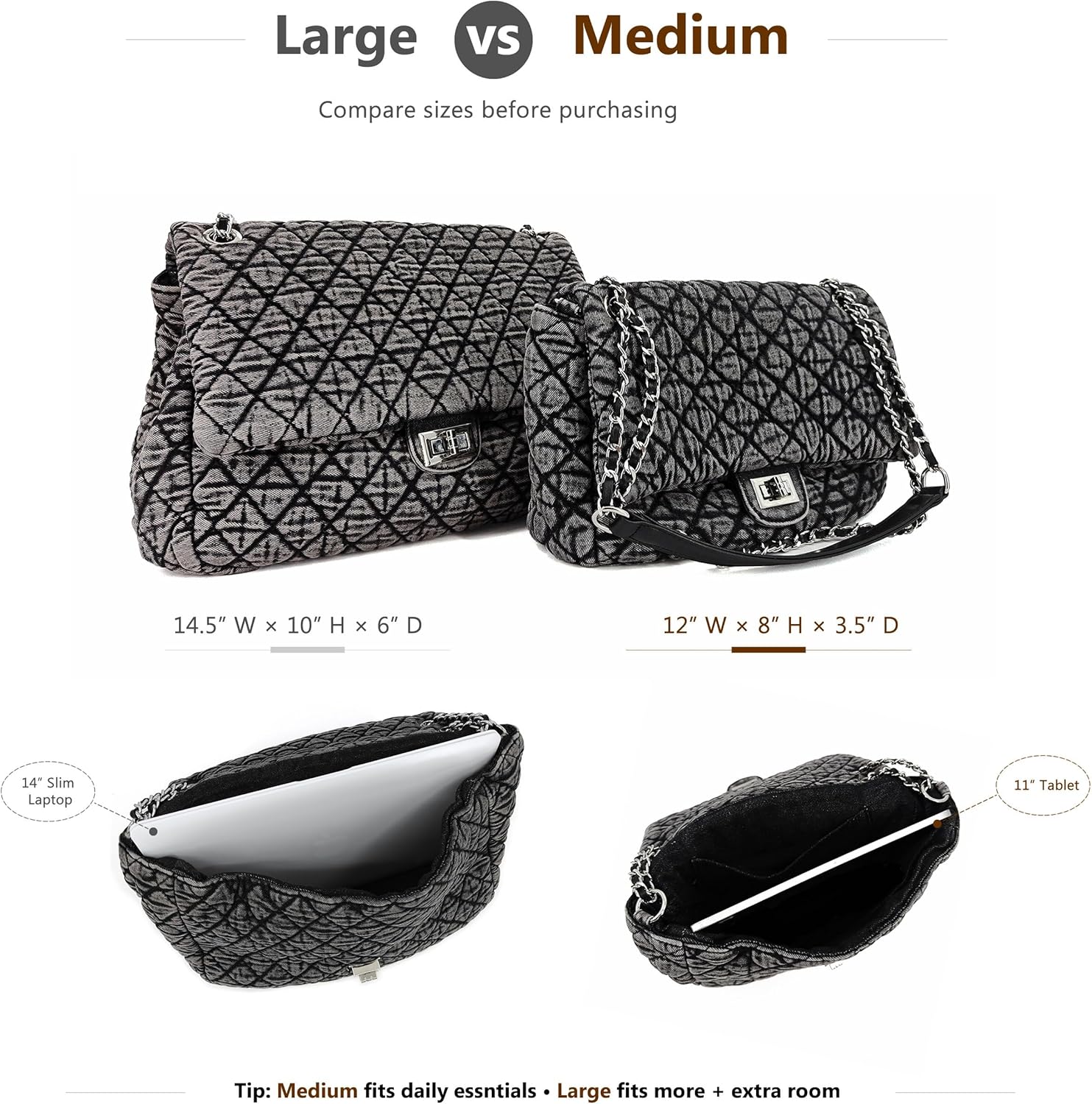 Quilted Denim Purse, Shoulder Bag for Women, Crossbody Flap Tote Bag,Silver Chain Hobo Bag, Vintage Washed Jean Purse - Image 2