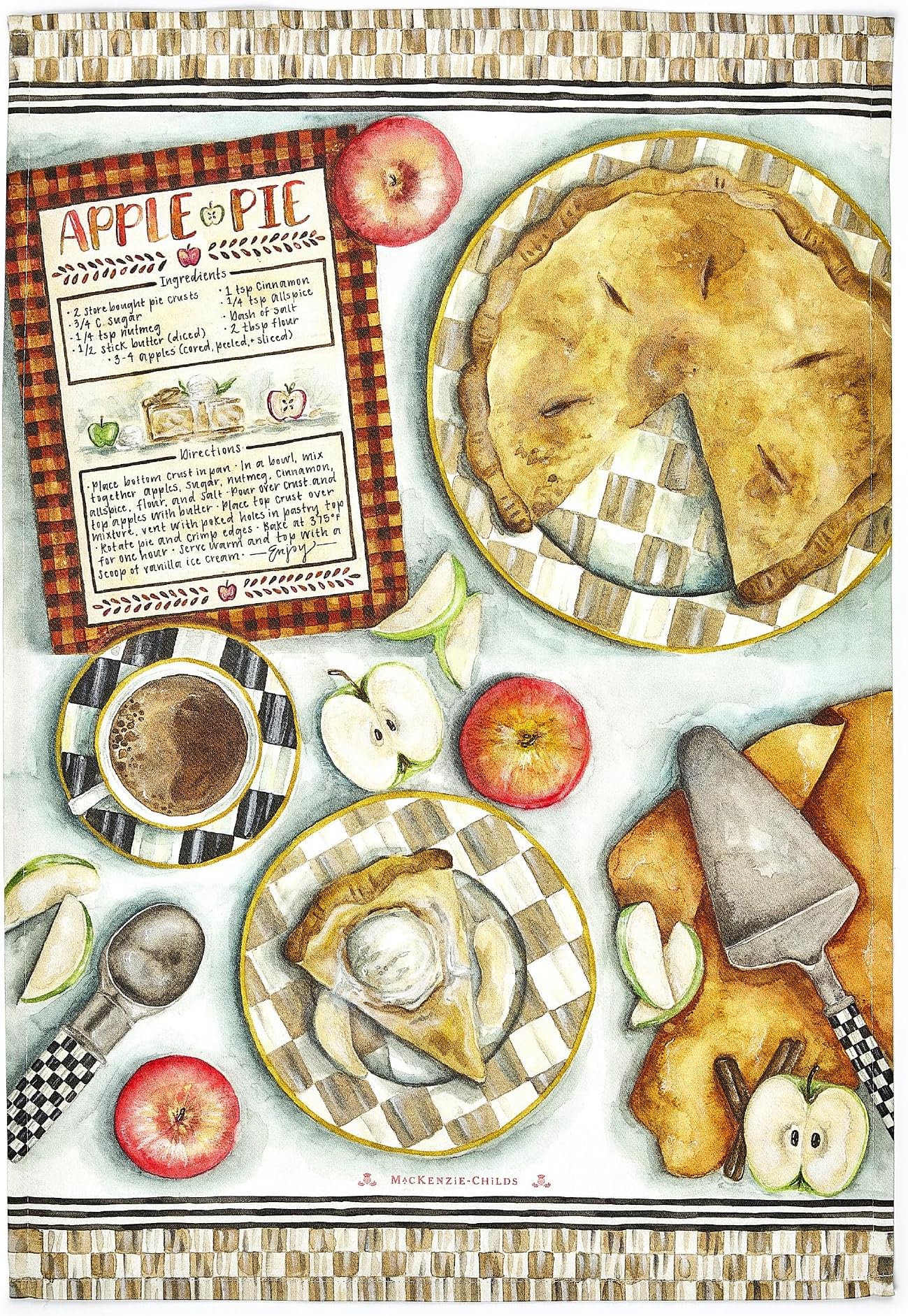 MACKENZIE-CHILDS Cotton Dish Towel, Decorative Kitchen Towel, Apple Pie Recipe
