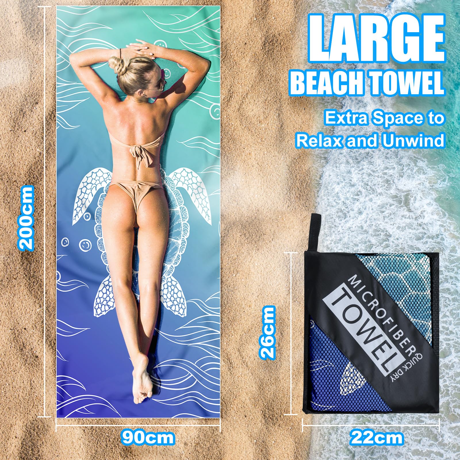 Startseite 200 x 90 cm Microfibre Towel, Large Size Quick Drying Microfibre Beach Towels for adults Sand-Free - Image 2