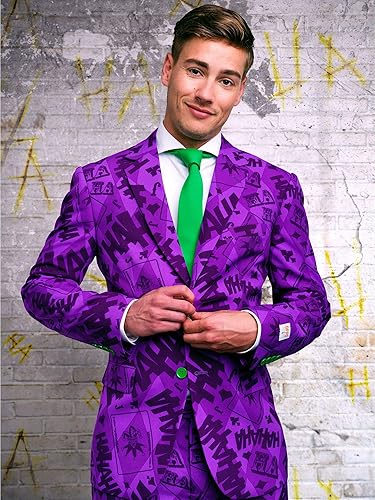 Miniatura 6 de Opposuits Disfraz de The Joker Premium para hombre, personaje de cómic de DC, traje ajustado, morado, incluye chaqueta, pantalones y corbata