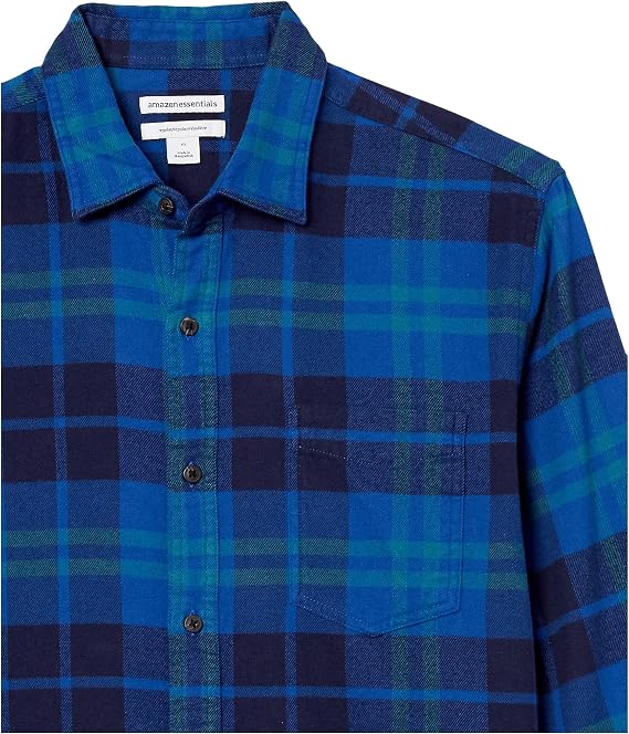 Amazon Essentials Men's Regular Fit Long-Sleeve Flannel Shirt, Soft Brushed Cotton, Lightweight yet Warm