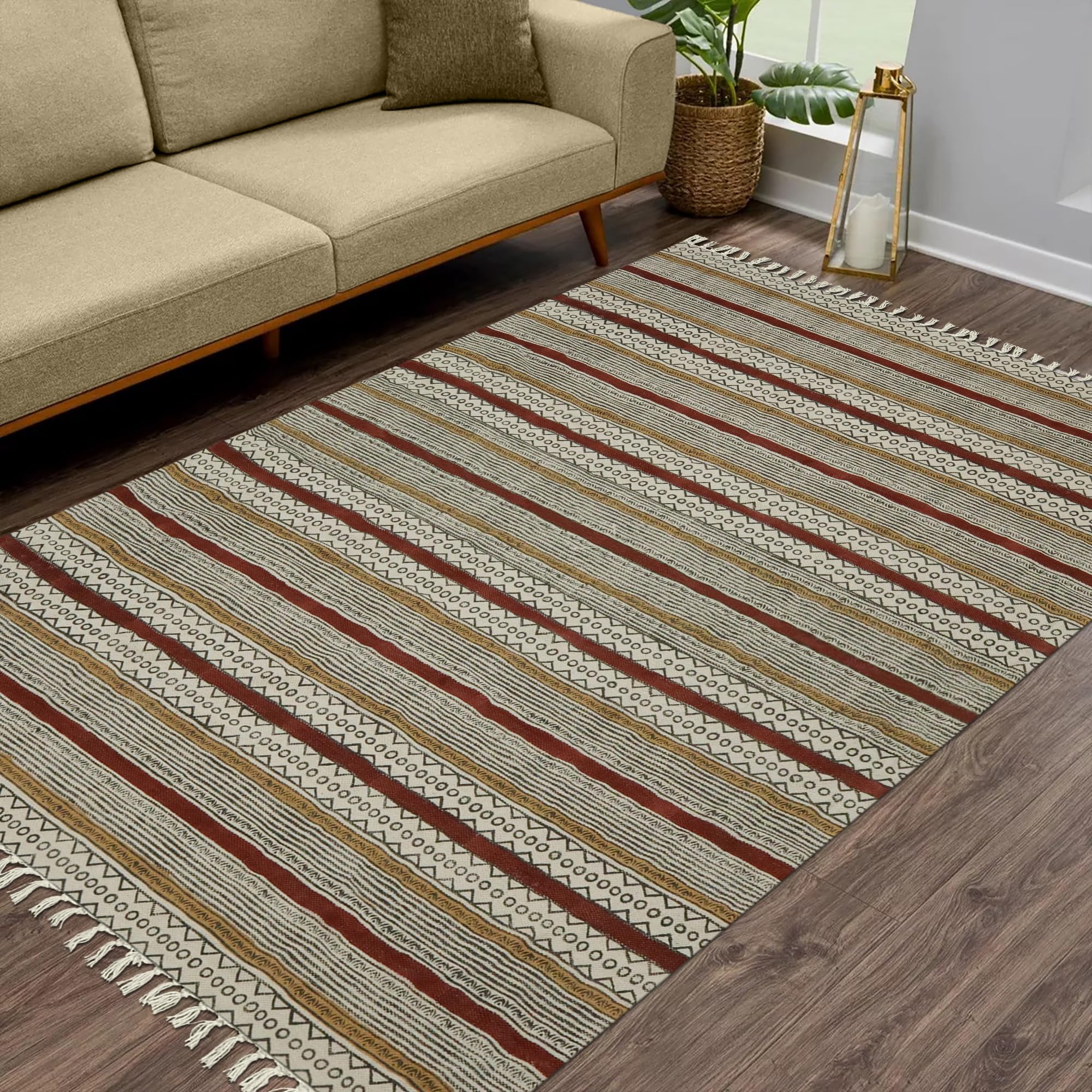 Kelim-Läufer, 2 x 10 Baumwollteppich, braun und schwarz, flach gewebt, 0,19 Zoll, weicher, leicht waschbarer Teppich für drinnen und draußen, Läuferteppiche für Flure, Treppen, Korridore