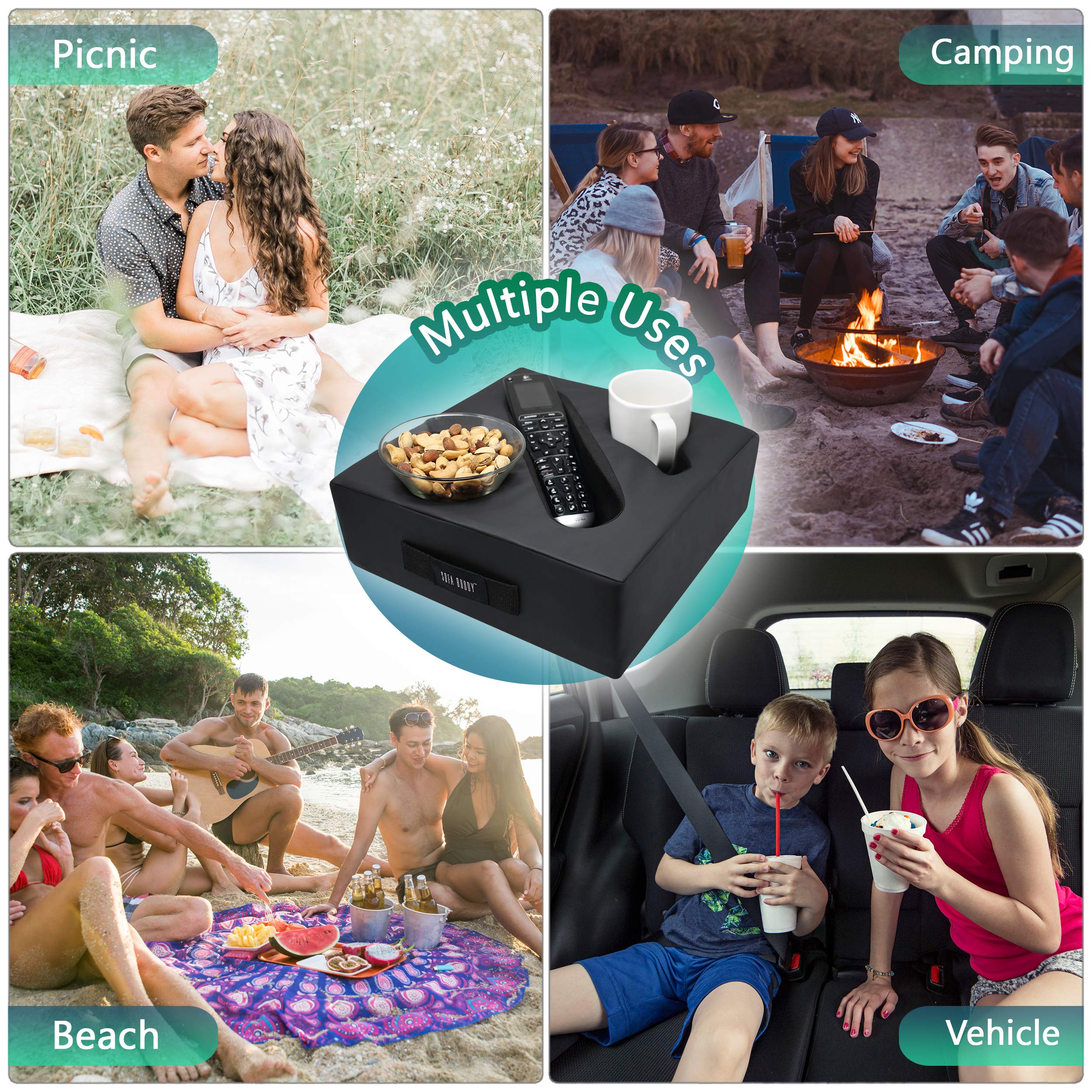 SofaBuddy Portabicchieri Per Divano Con Supporto Telecomando - Caddy Multiuso In Schiuma Memory, Anti-Ribaltamento