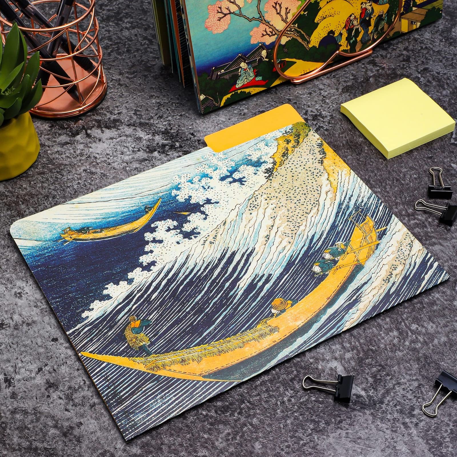 Image secondaire de The Gifted Stationery Hokusai Lot de 12 dossiers floraux décoratifs avec languette 1/3 pour la maison, le bureau en 6 motifs – D
