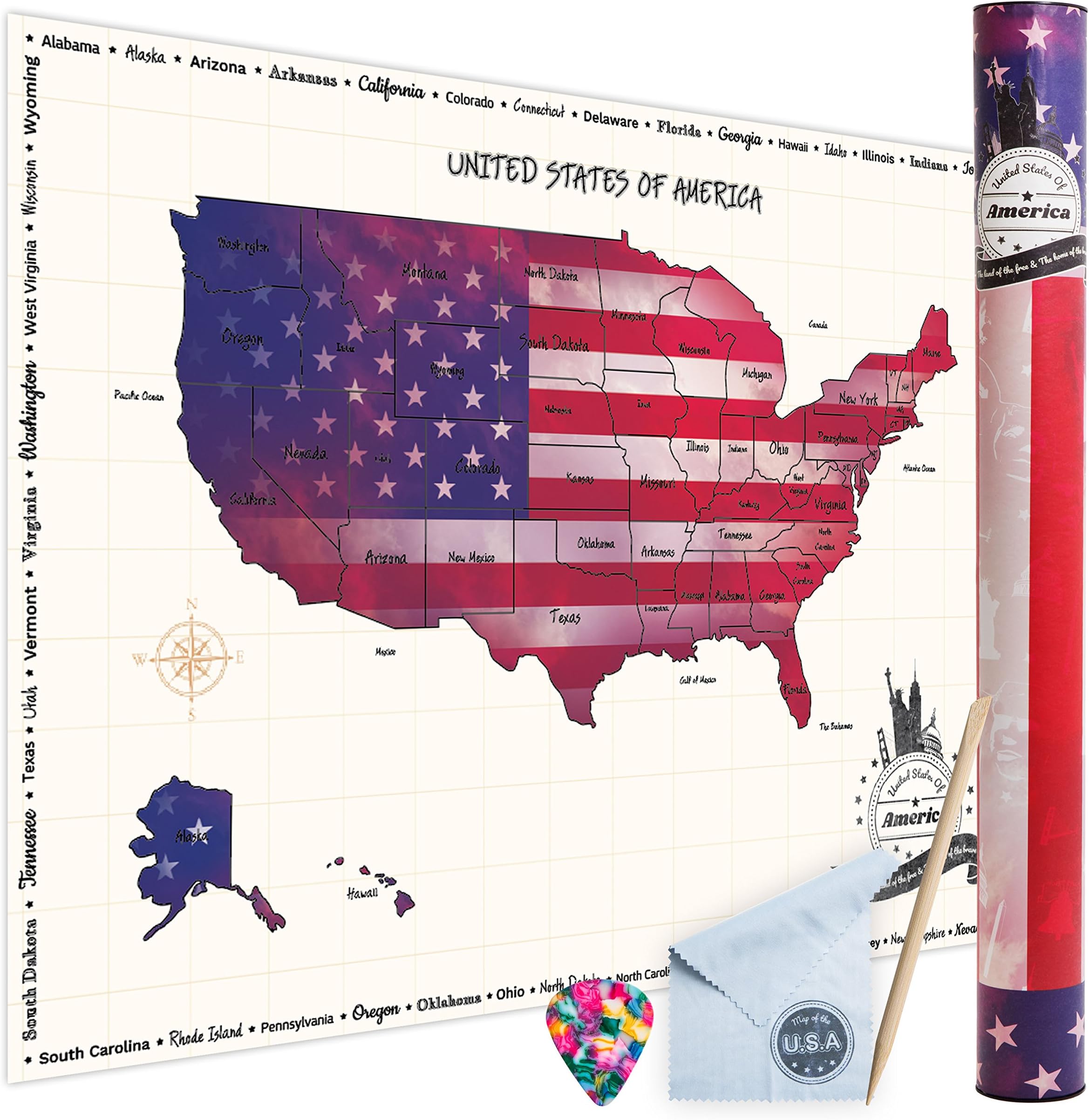 WNG BrandsScratch-Off USA Travel Map - Large Map of The United States for The Wall, Scratch-Off Poster of The USA for Travel, Personalized Travel Map, USA, Travel Tracker, Gifts for Travelers