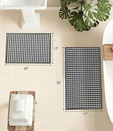 Miniatura 2 de YIHOUSE Juego de 2 alfombras de baño grises, absorbentes a cuadros grises, de secado rápido, alfombras de baño suaves antideslizantes, finas y