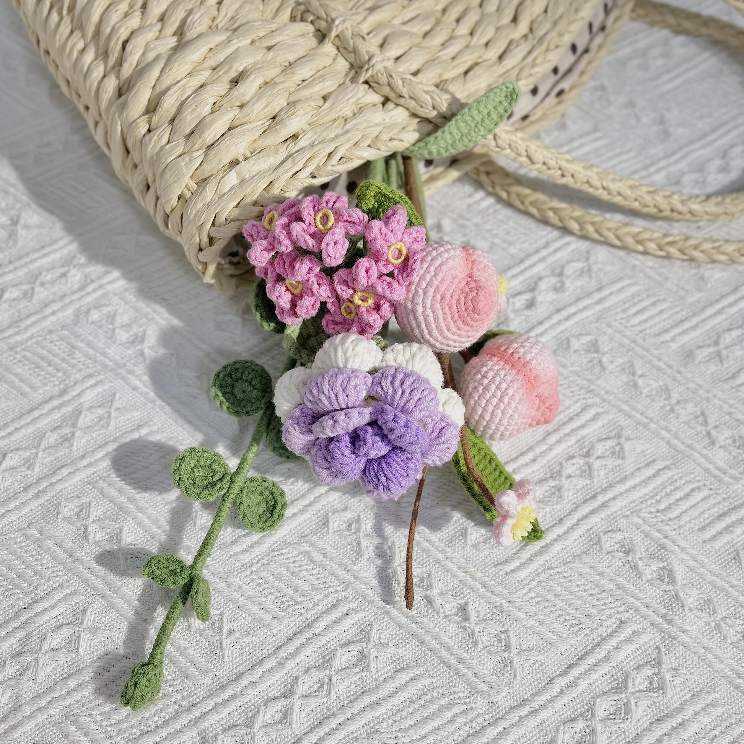 Amazon｜JOMODECOR 手作りローズ モモ果物 毛糸の花束 勿忘草