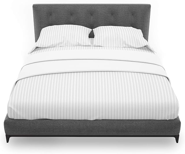 Fitted sheet 300 Thread Count White Satin Stripe 100% Egyptian cotton Hotel Quality (Single)
