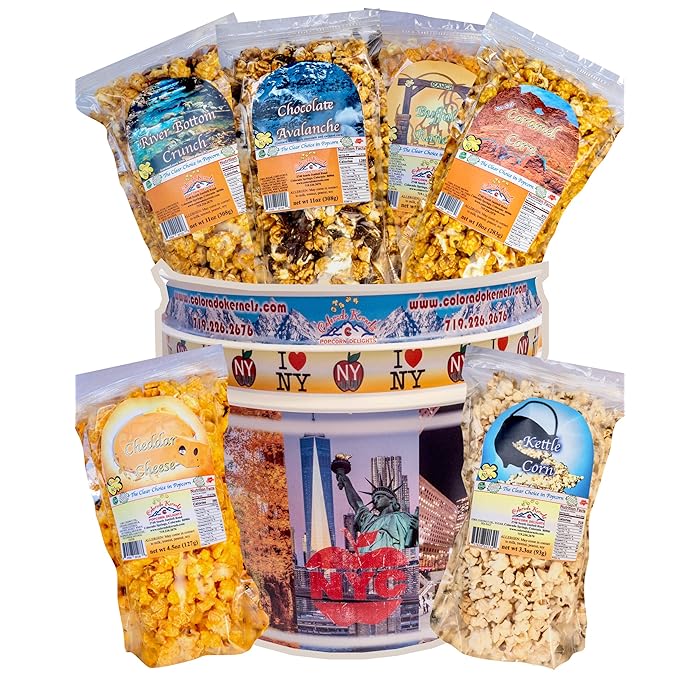 Buy Popcorn by Colorado Kernels Popcorn Delights 3.5 Gal CELEBRATE NEW YORK Bucket with 6 lg