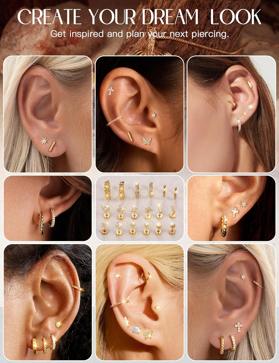Hypoallergenic Surgical Steel Flat Back Earrings for Women Trendy 14K Gold Cartilage Earring Helix Conch Tragus Piercing Jewelry Earring Stacks Small Hoop Flatback Earrings Sets for Multiple Piercing - Image 7