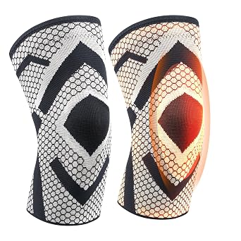 Knee Support Brace Thermal Knee Pads Compression Knee Brace for Women & Men 2-Pack Knee Braces for Meniscus Tear, ACL & Arthritis Pain Relief XX-Large