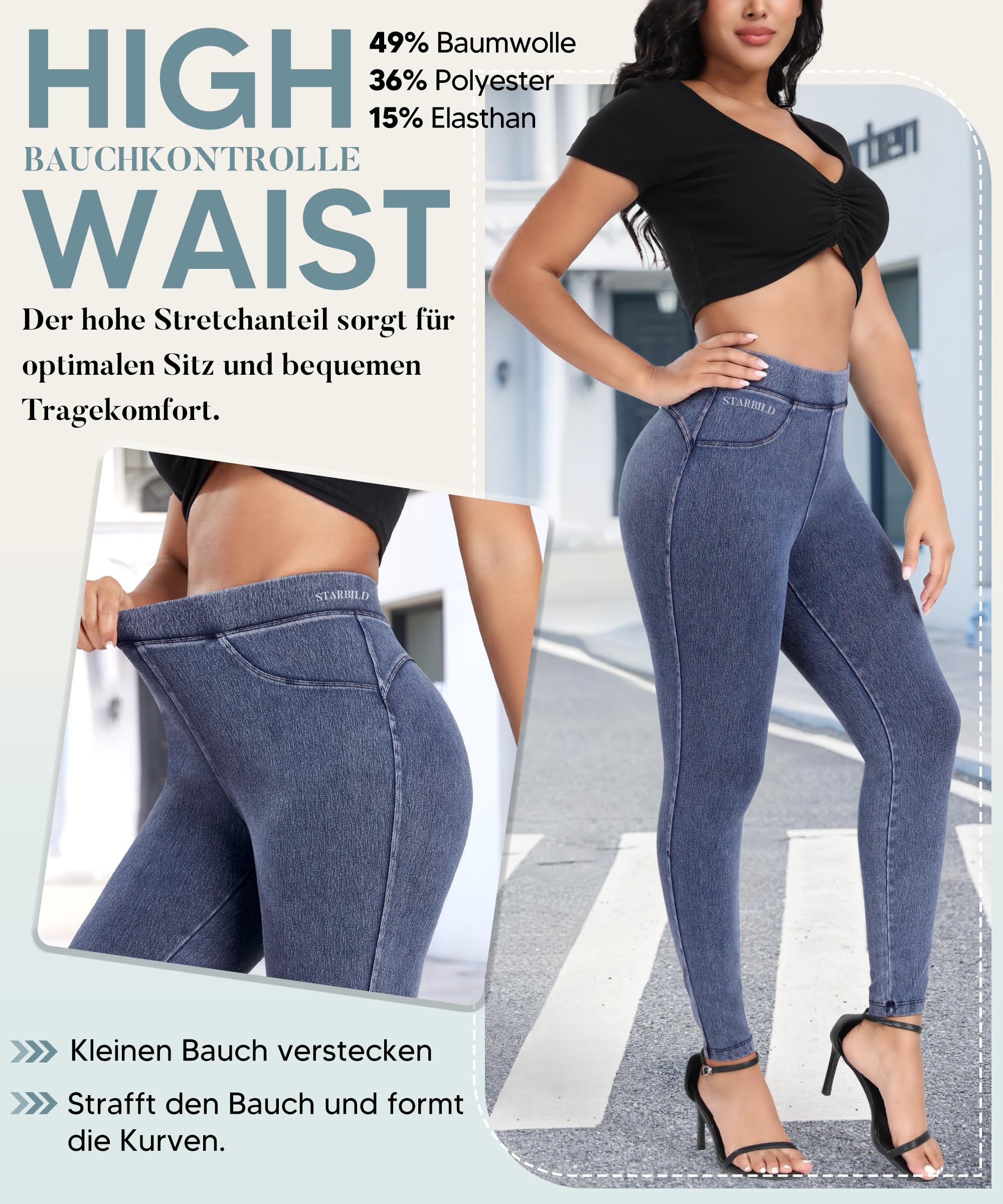 STARBILD Skinny Jeans pour Femme Slim Fit, Push Up Jegging Extensible Taille Haute