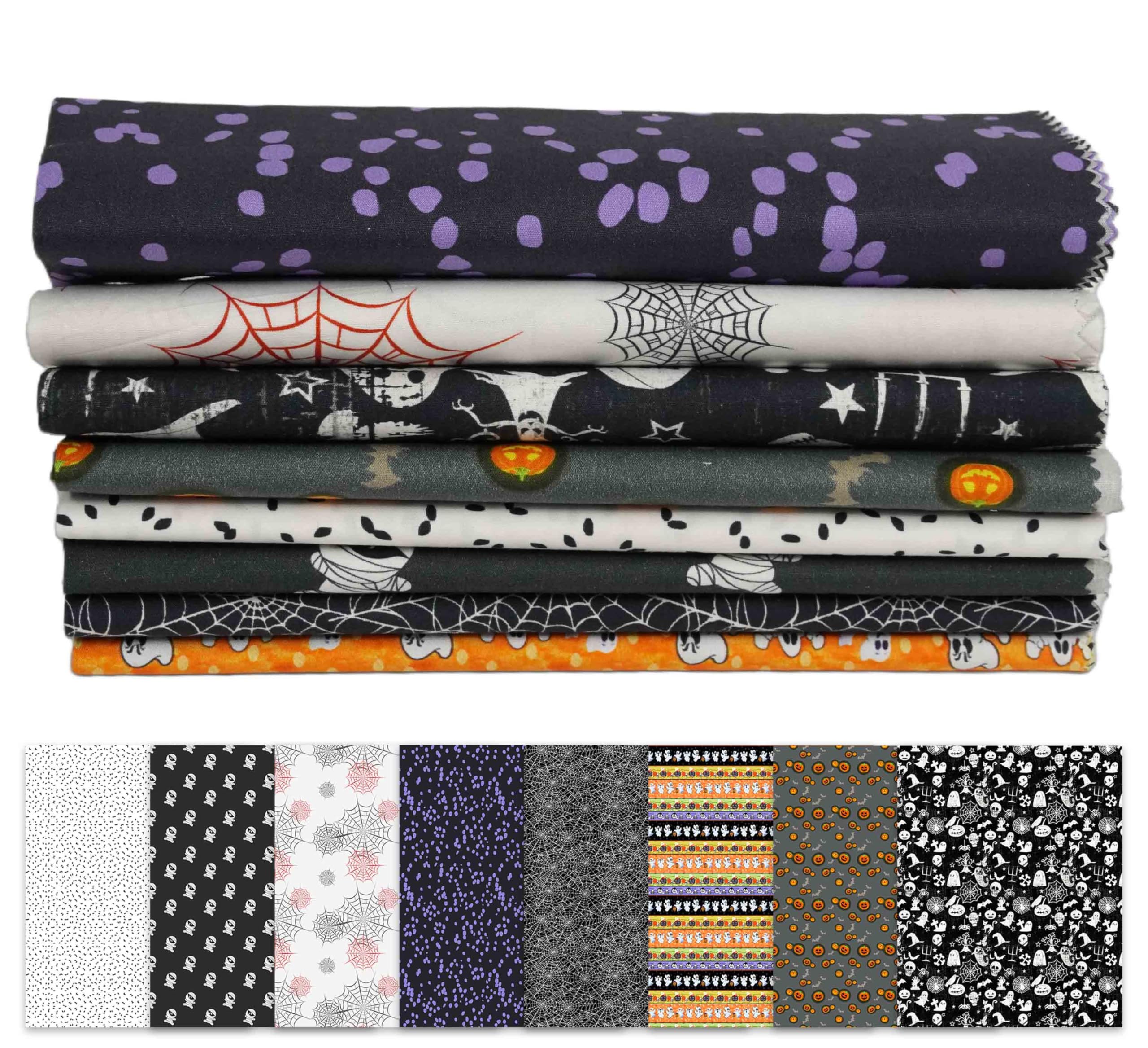 Soimoi 8 Pc Fat Quarter Bundle- Halloween Print 18"x 22" DIY Patchwork- 100% Cotton Pre-Cut Quilting Fabric Multicolor