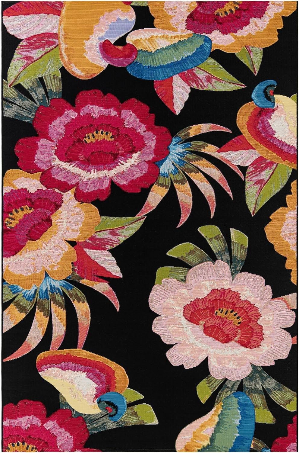 Rugs.com Outdoor Botanical Collection Rug – 6x9 Multi Flatweave-Pile Rug Perfect for Bedrooms, Dining Rooms, Living Rooms