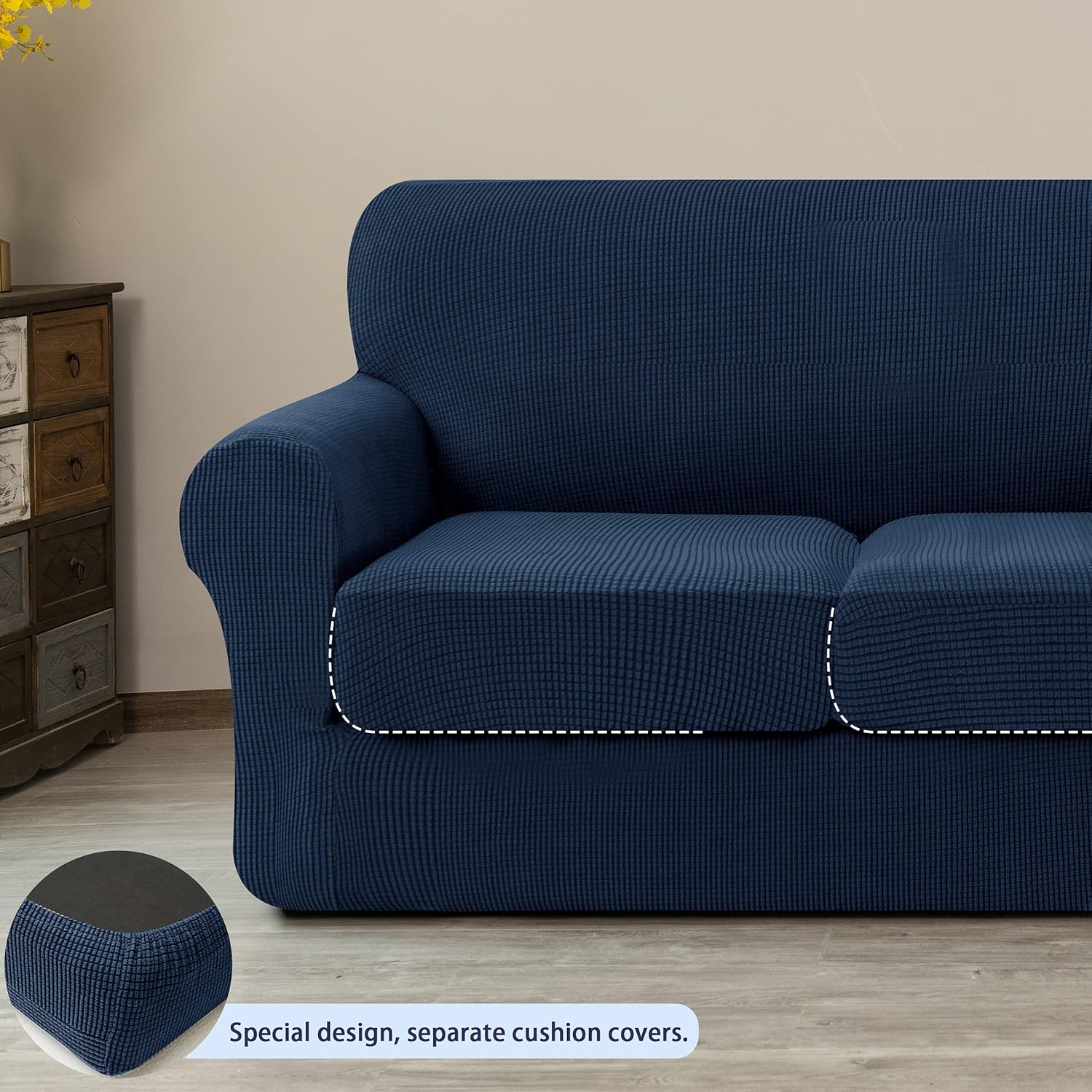 subrtex Sofa Slipcover with Separate Cushion Couch Cover 3-Seaters Furniture Protector for Kids/Pets (Large,Navy) : Everything Else