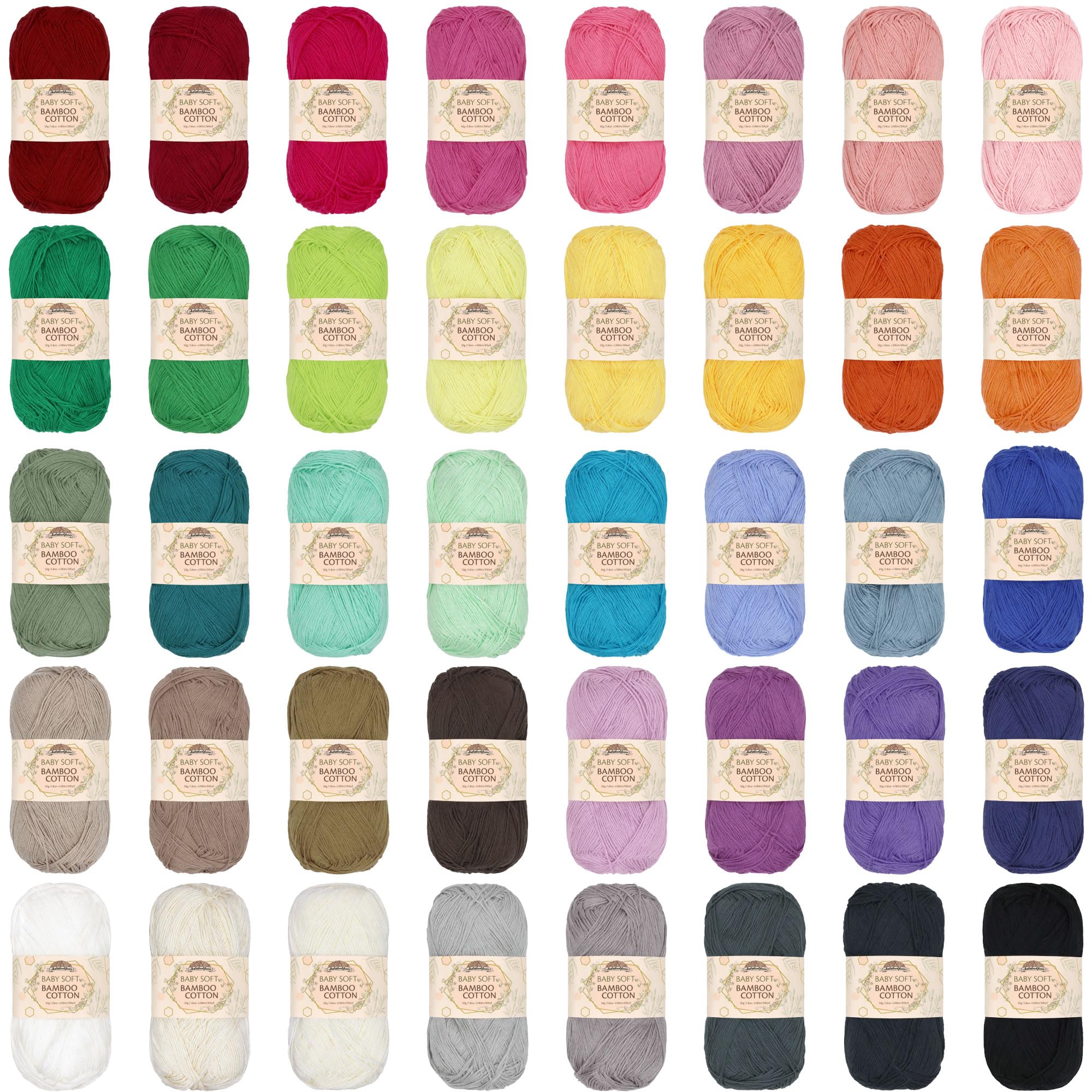 JubileeYarn Baby Soft Bamboo Cotton Yarn - 50g/Skein - All 40 Colours - 40 Skeins — image 1