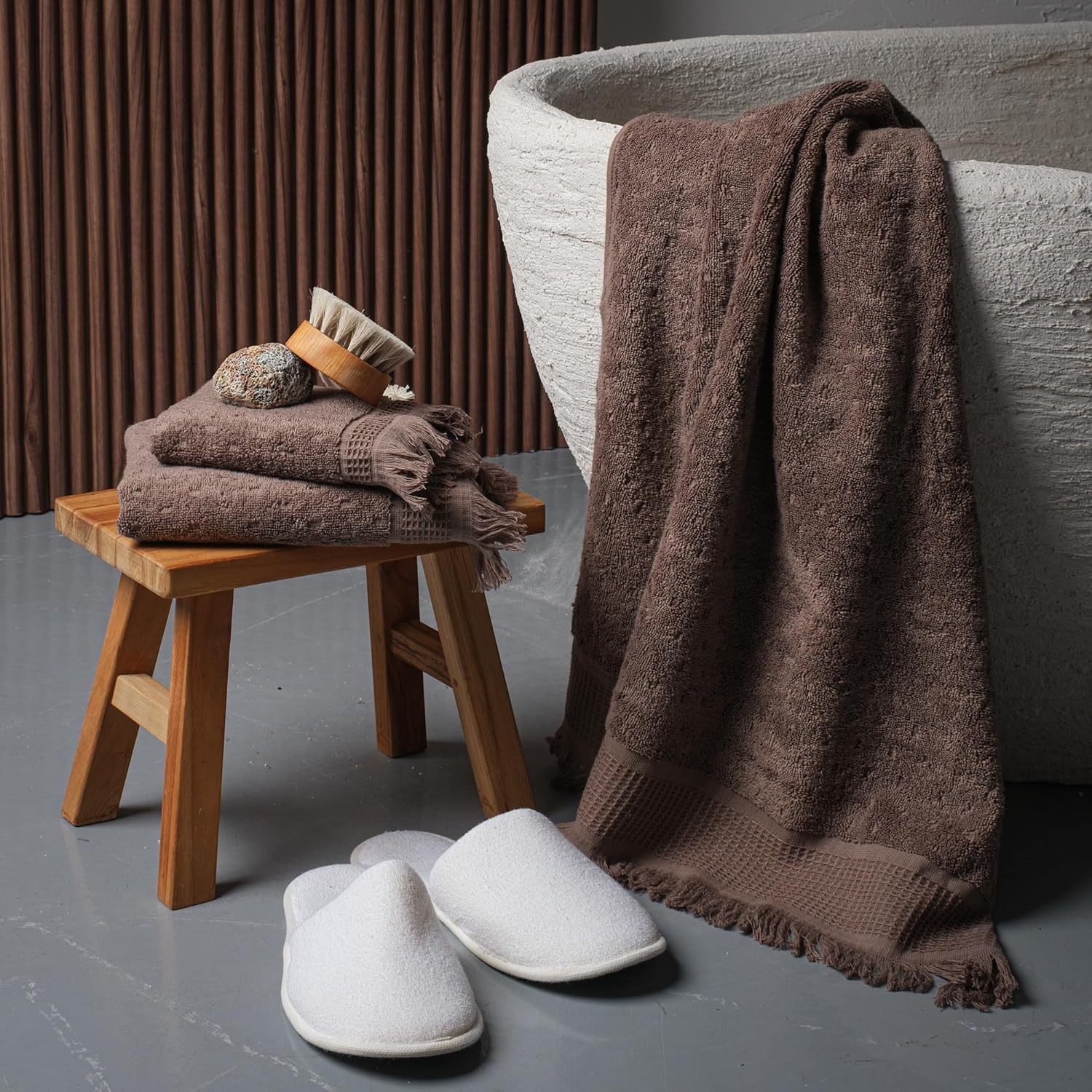 SOFE H&L | NADIAS Luxury Bath Towels Set of 3 (1 Bath Towel 1 Hand Towel 1 Wash Cloth) Coffee | Light, Premium, Soft, Durable, Absorbent - Hotel Quality Turkish Bath Towels for Bathroom - Image 2