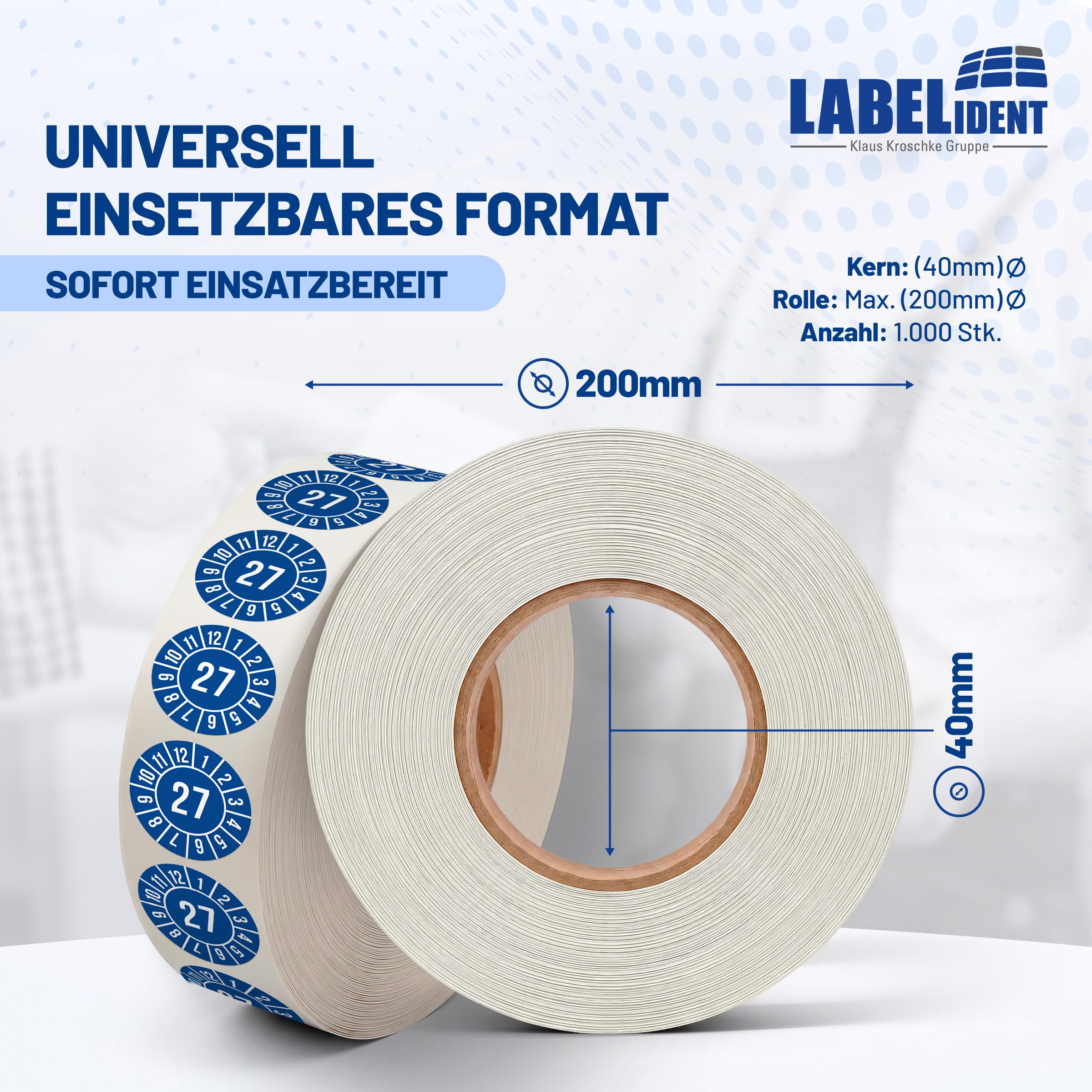 Labelident Prüfplaketten - Ø 30 mm - 1.000 auf Rolle, Jahresplakette 2027, selbstklebend