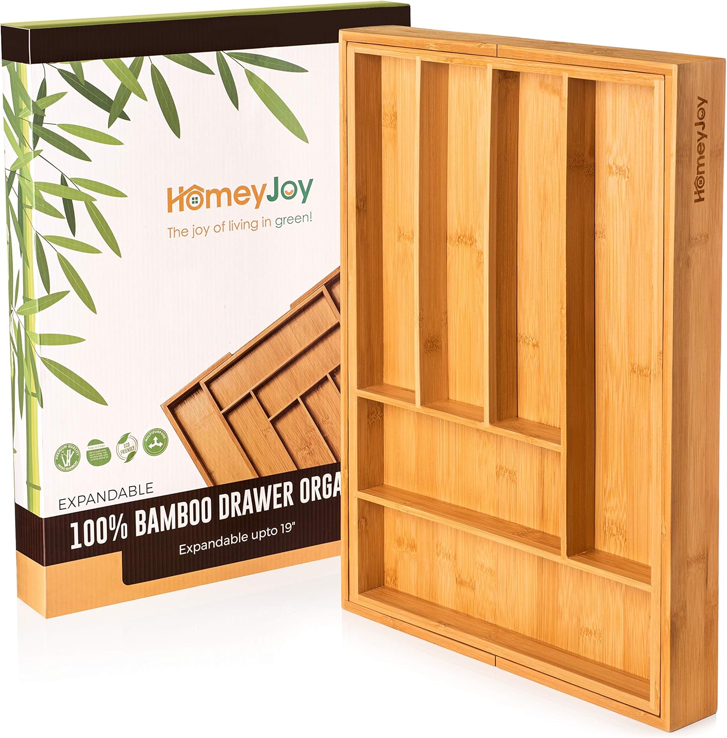 Bamboo Silverware Drawer Organizer - Expandable 100% Bamboo Cutlery Kitchen Drawer Organizer – Premium Wooden Utensil/Cutlery Tray for Kitchen Flatware Set– Eco-Friendly Silverware Organizer