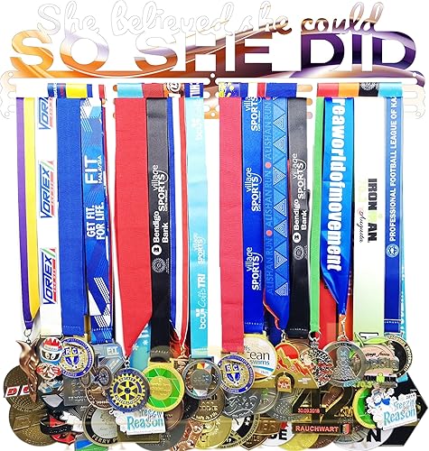 Miniatura 57 de Soporte de medallas deportivas para colgar medallas, estante de pared de 16 pulgadas de largo, premios, cinta, animación, gimnasia, fútbol, softbol